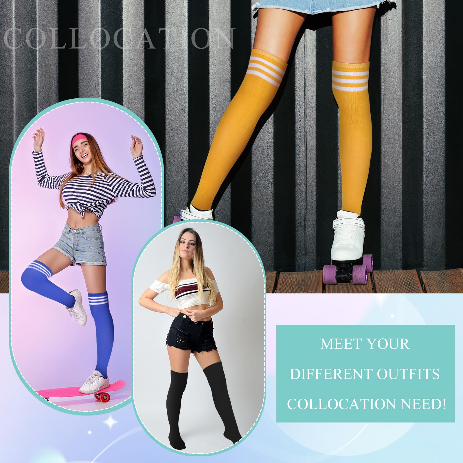 Syhood 36 pares de calcetines por encima de la rodilla hasta el muslo para mujer, calcetines calentadores de piernas, calcetines largos para uso diario, regalo de vacaciones