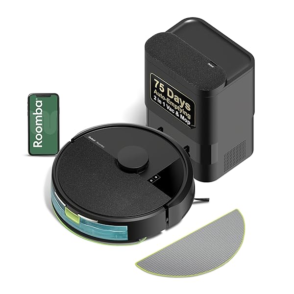 iRobot Roomba 104 Robot Vacuum & Mop - Self-Empties for 75 Days (Over 10 Weeks), Strong Power-Lifting Suction, Vacuums All Floors, Mops Hard Floors, LiDAR Smart Navigation Mapping, Cleans in Neat Rows