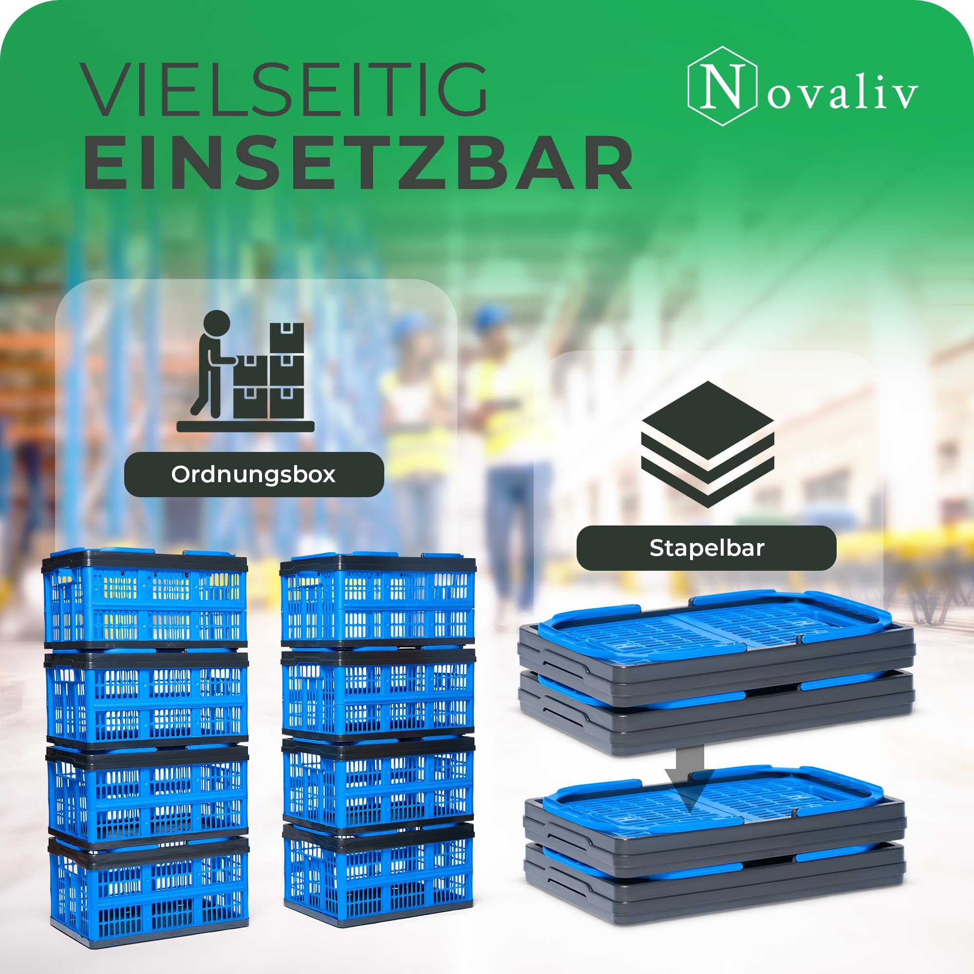 Novaliv Klappbox Blau 8er Set - 16L Faltkorb mit Henkeln - Vielseitiger Einkaufskorb - Praktische Aufbewahrungsbox