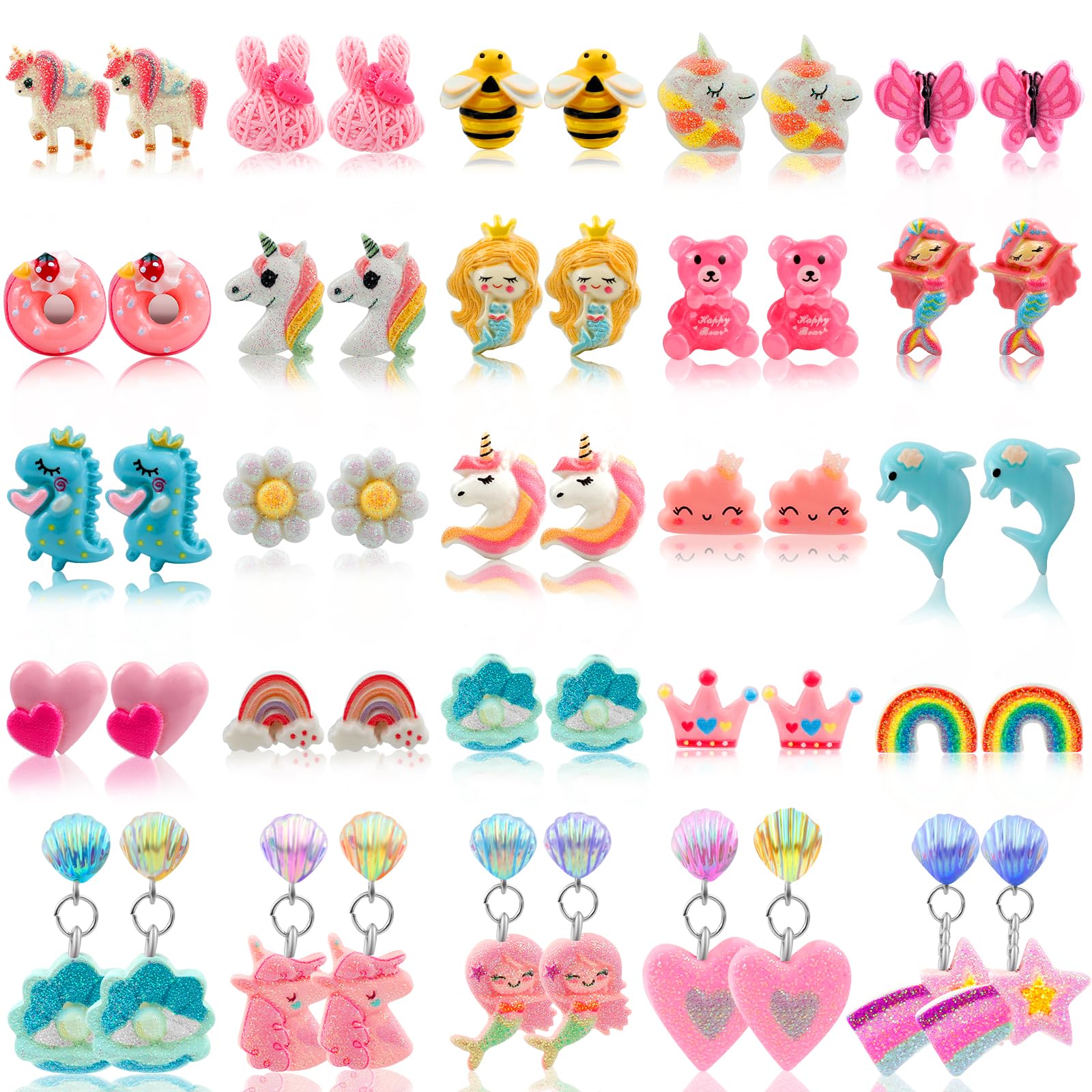 GreatMH 25 Pairs Kids Clip On Earrings for Girls Clip Earrings Party Favor Gift for Girls