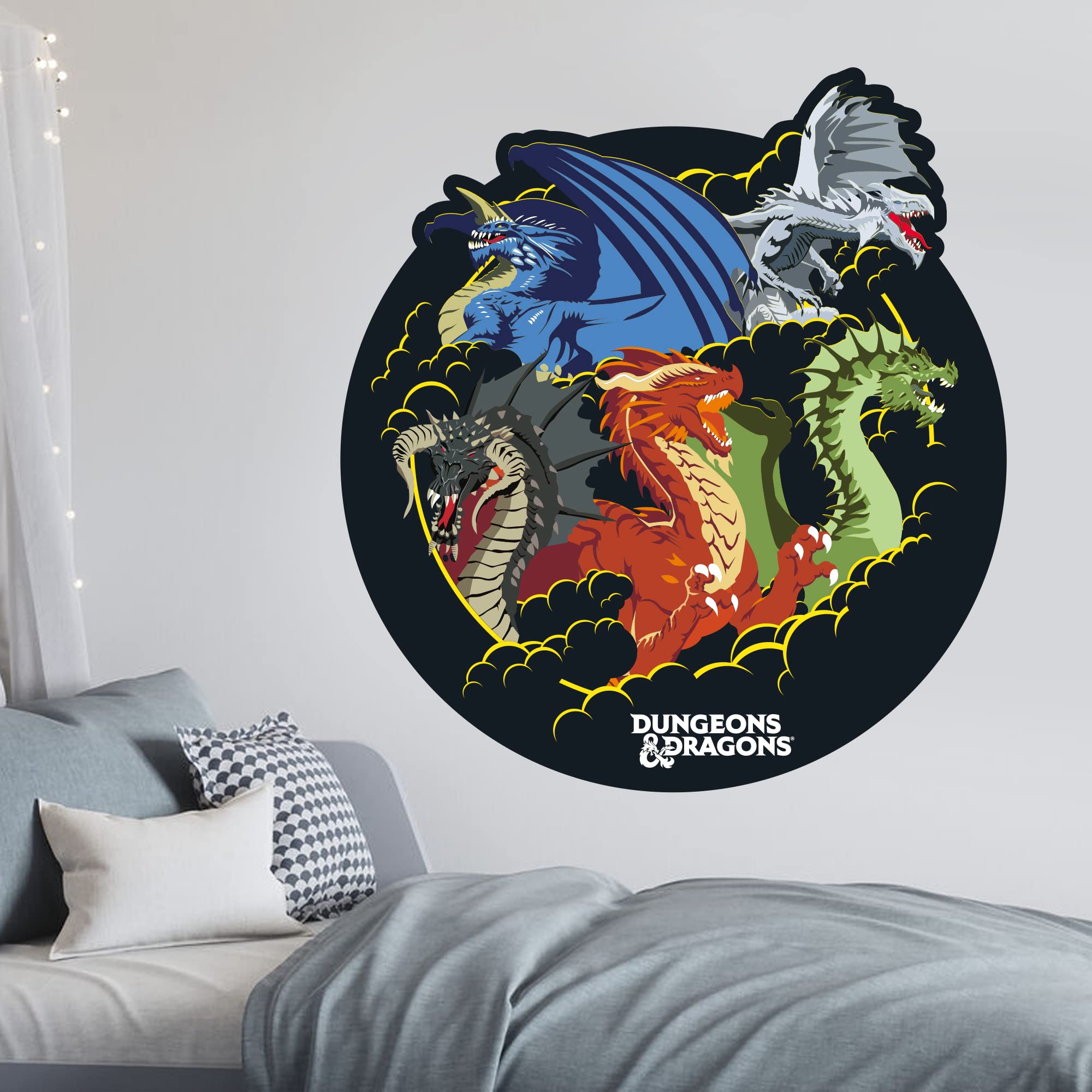 Dungeons & Dragons Wall Sticker - Dragon Group Circle Wall Decal D&D Gamer Art Mural (60cm Height x 55cm Width)