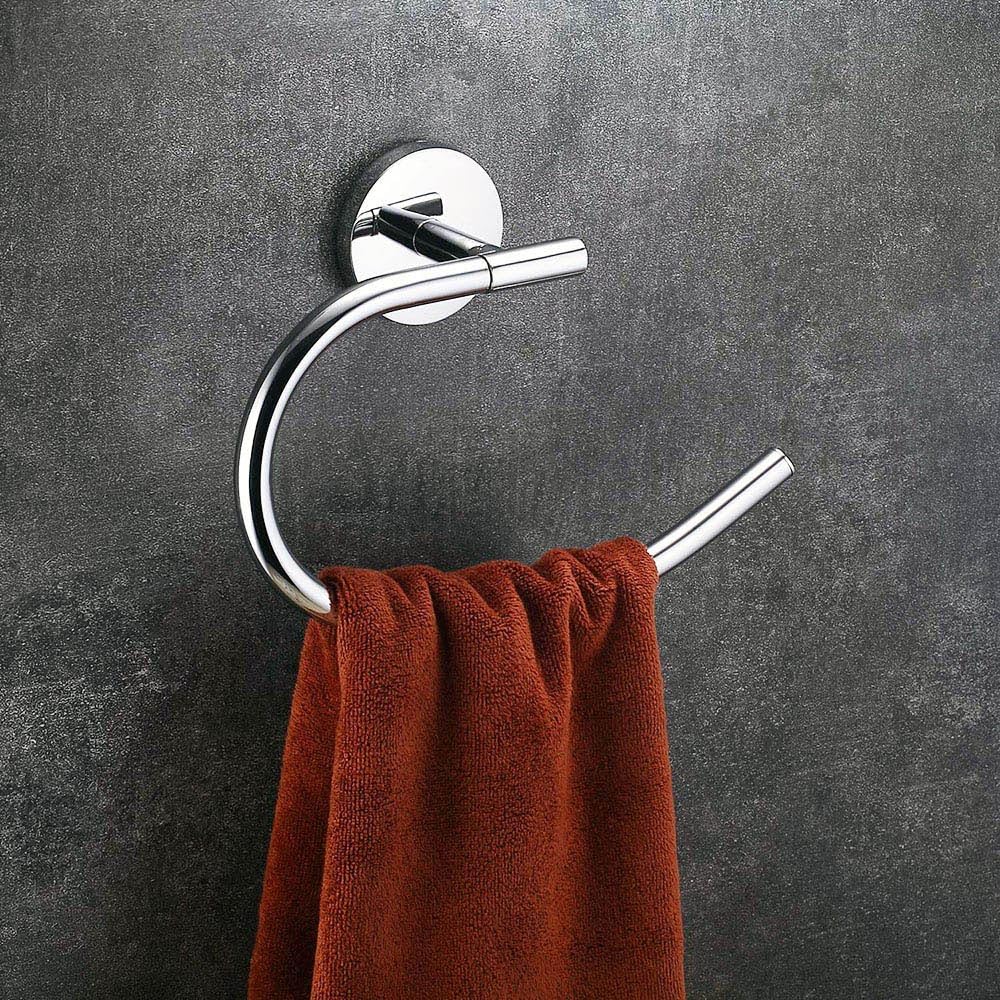 Kibath 324664 Porte-Serviettes à Anneau Design. Fabriqué en Acier Inoxydable et Finition en Chrome Brillant. avec Deux Options de Fixation, adhésif ou avec vis