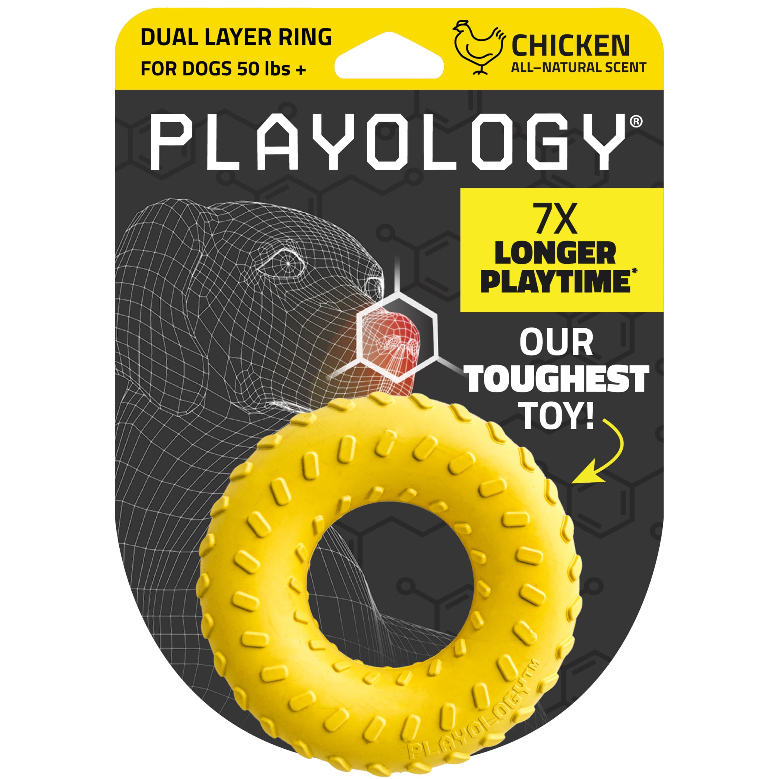 Playology Dog Toys | Dual Layer Ring Durable Chew Toy for Aggressive Chewers | Jumbo Chicken Scented Toy - Easy to Clean and Made from Non Toxic