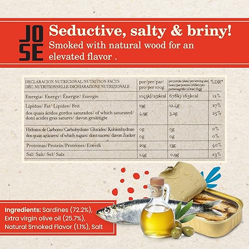 Miniatura 2 de Smoked Small Sardines in Extra Virgin Olive Oil by Jose Gourmet, Wild Caught Portuguese Sardines, Canned Fish in Olive Oil, Omega 3, Fair Trade,