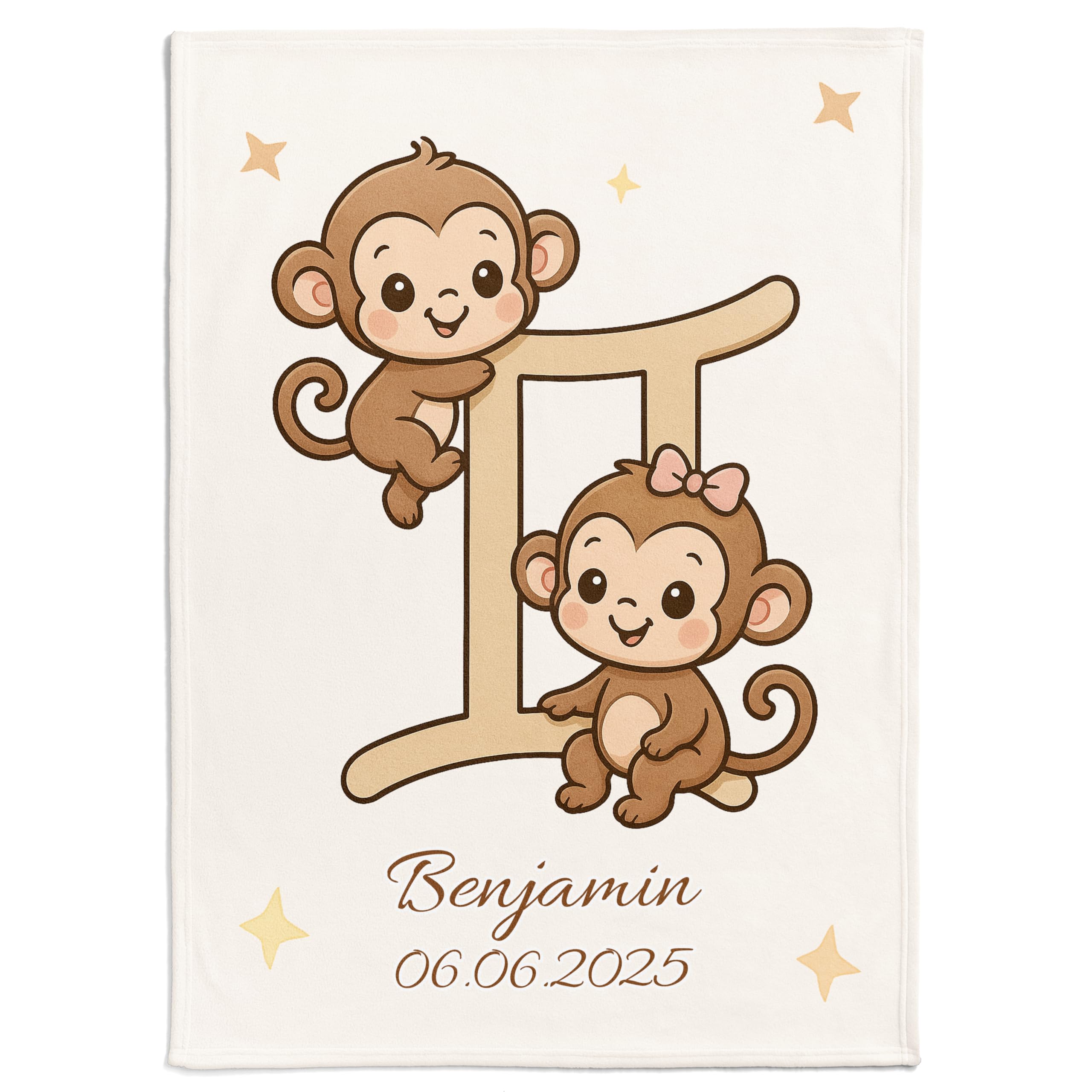 Pictogogo Tierkreiszeichen Babydecke Zwillinge – AFFE – Personalisierte Kuscheldecke mit Namen & Geburtsdatum – Flauschige Minky-Fleece Meilensteindecke für Neugeborene – Geschenk zur Geburt