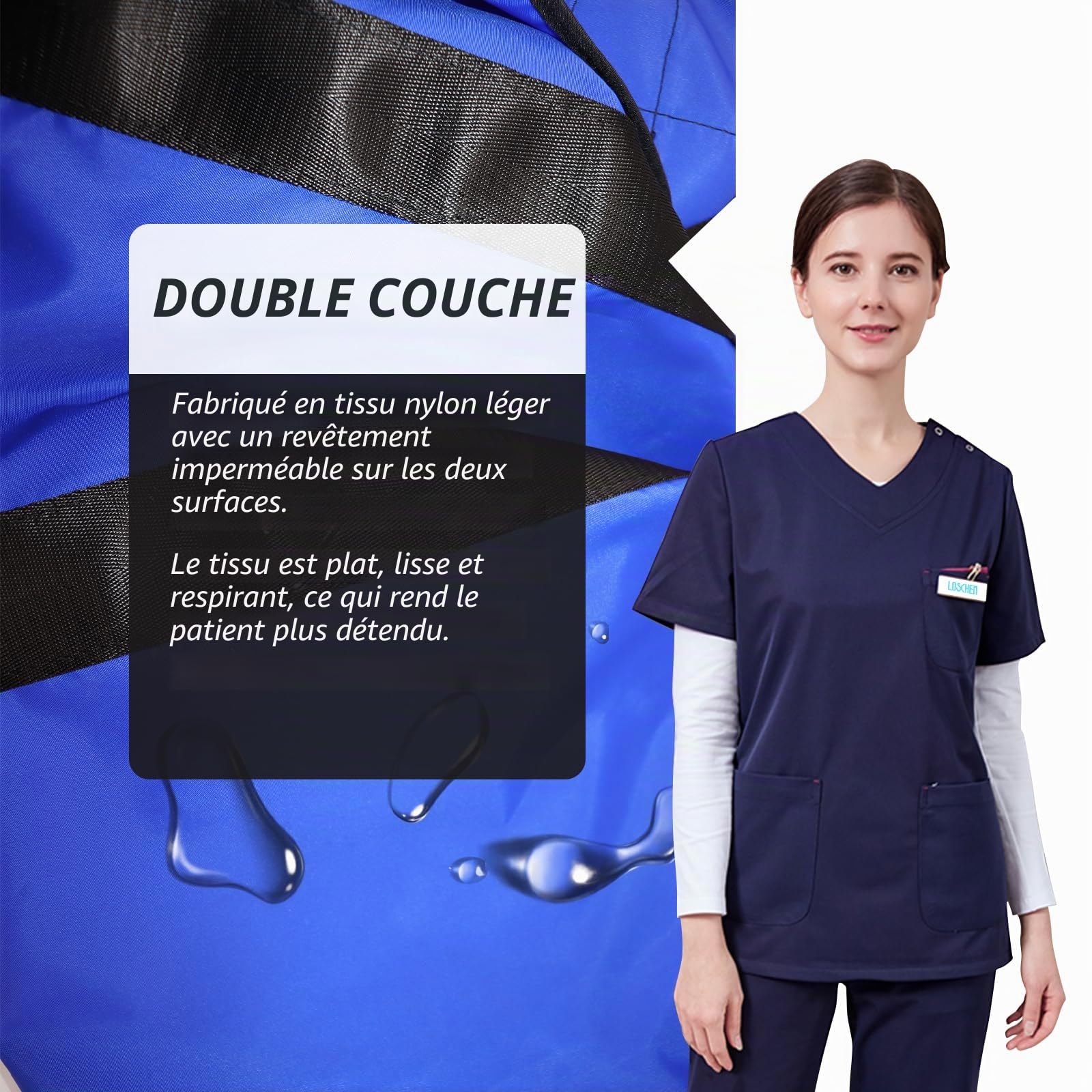 [LOSCHEN] Planche de levage pour patients, planche de transfert avec huit poignées, adaptée aux personnes en surpoids, aux personnes âgées et aux patients devant être transférés (bleu 100*148 cm).