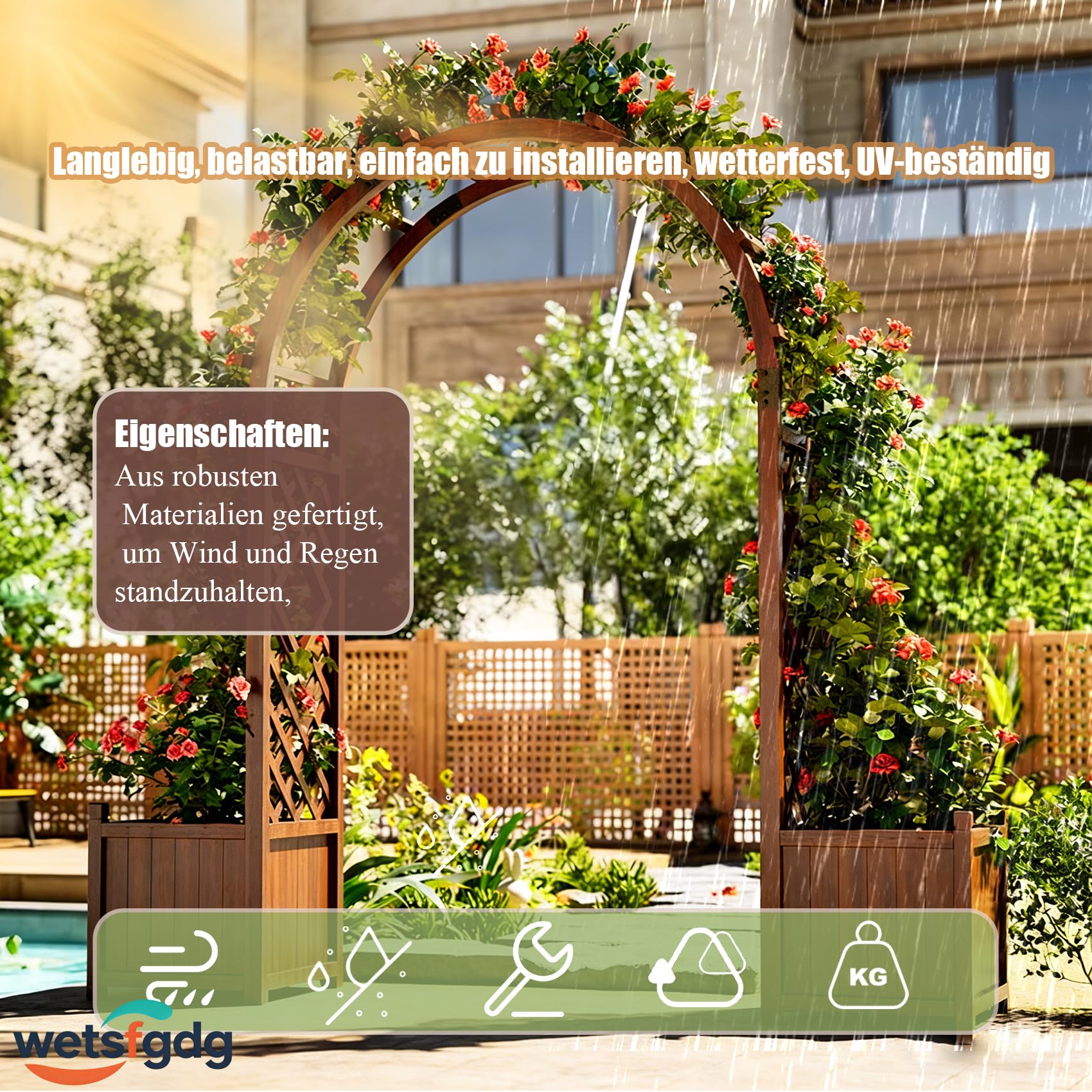 Rosenbogen Schmal mit Tür,Gartenbogen,freistehende Rankhilfe mit Rundbogen,wetterfest,für romantische Gartengestaltung,Hochzeit und als Eyecatcher auf der Terrasse(160x50x235cm)