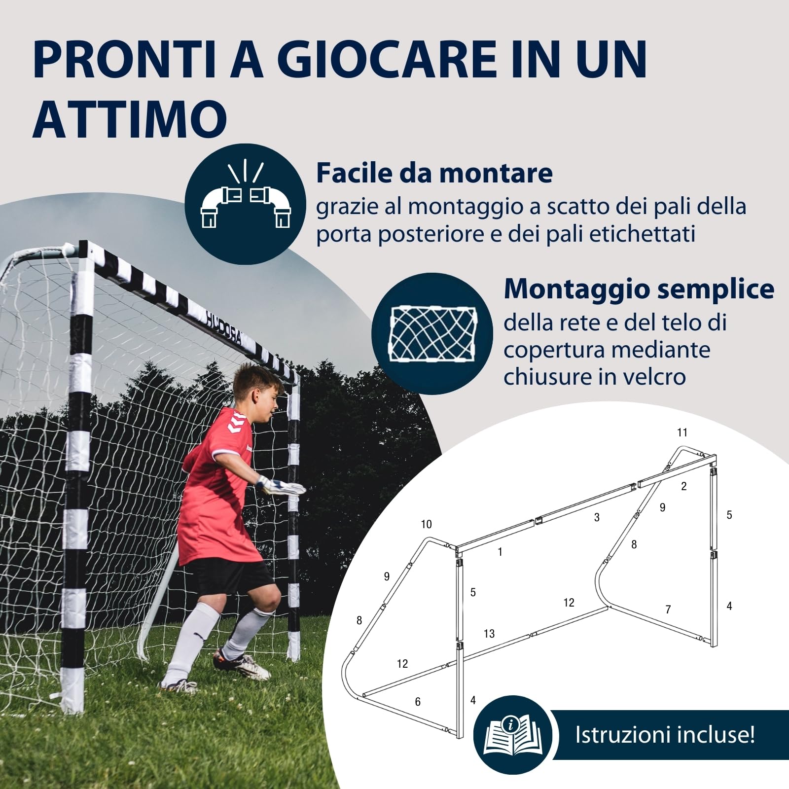 HUDORA Porta da calcio stadio resistente alle intemperie con rete per bambini e adulti