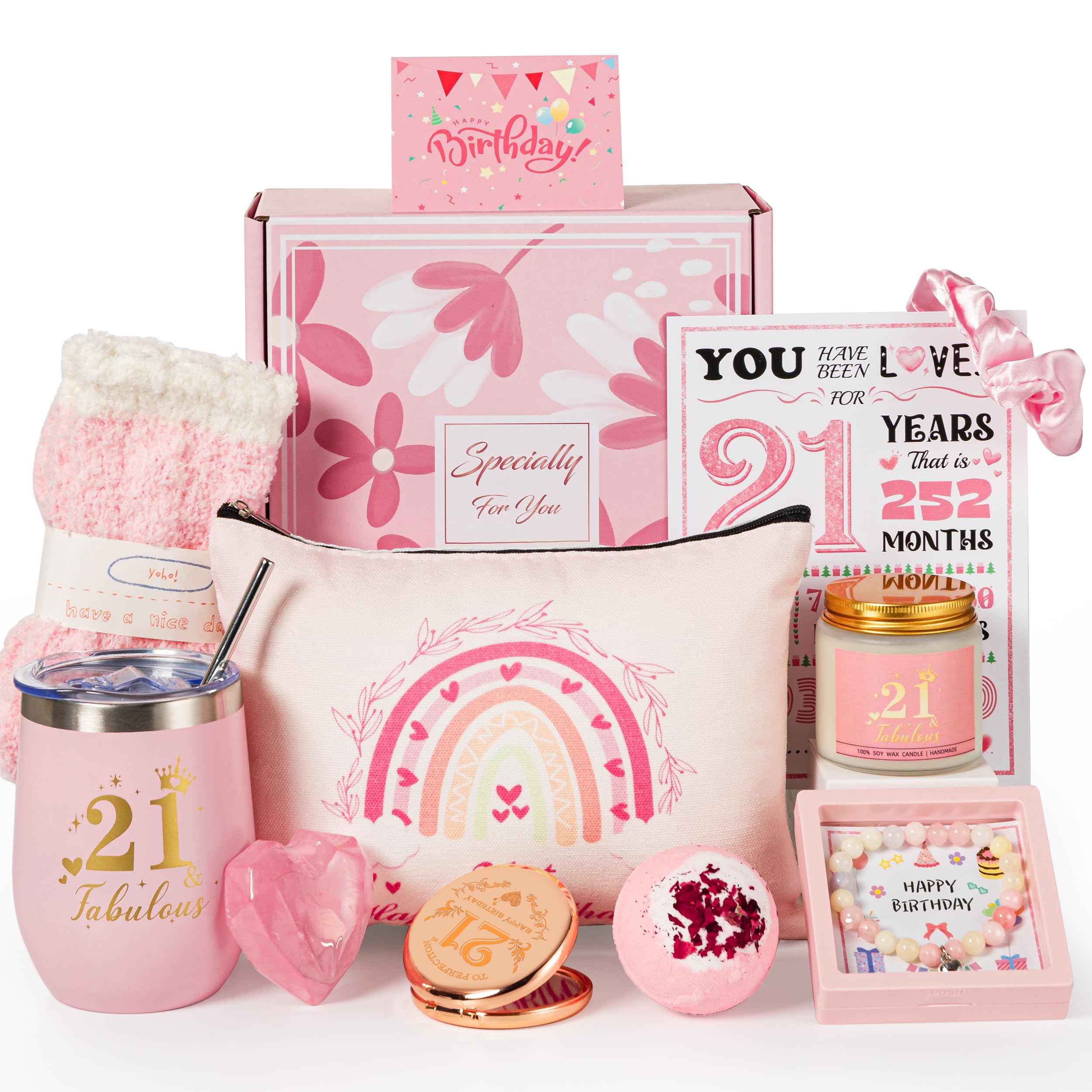 21st Birthday Gifts for Her,Happy 21st Birthday Gift Ideas Box for Girls,Cute Unique Turning 21 Year Old Birthday Gifts Basket Presents with Tumbler