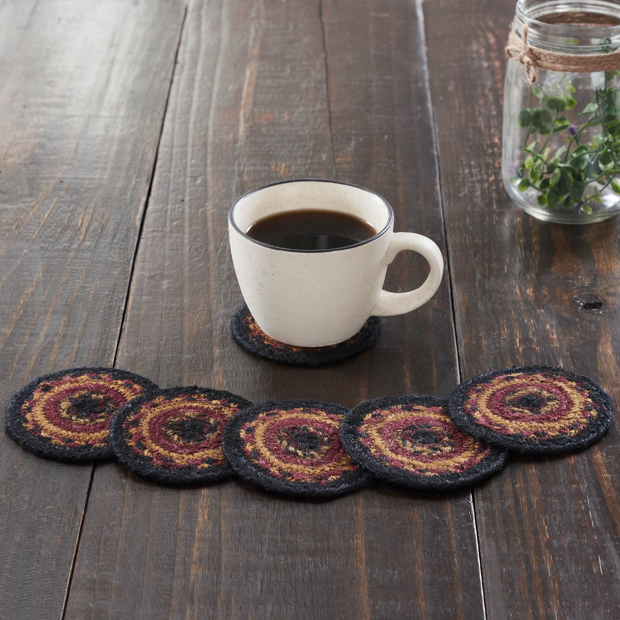 VHC Brands Heritage Farms Jute Coasters – Set Of 6 Primitive Braided Farmhouse Style - View #4