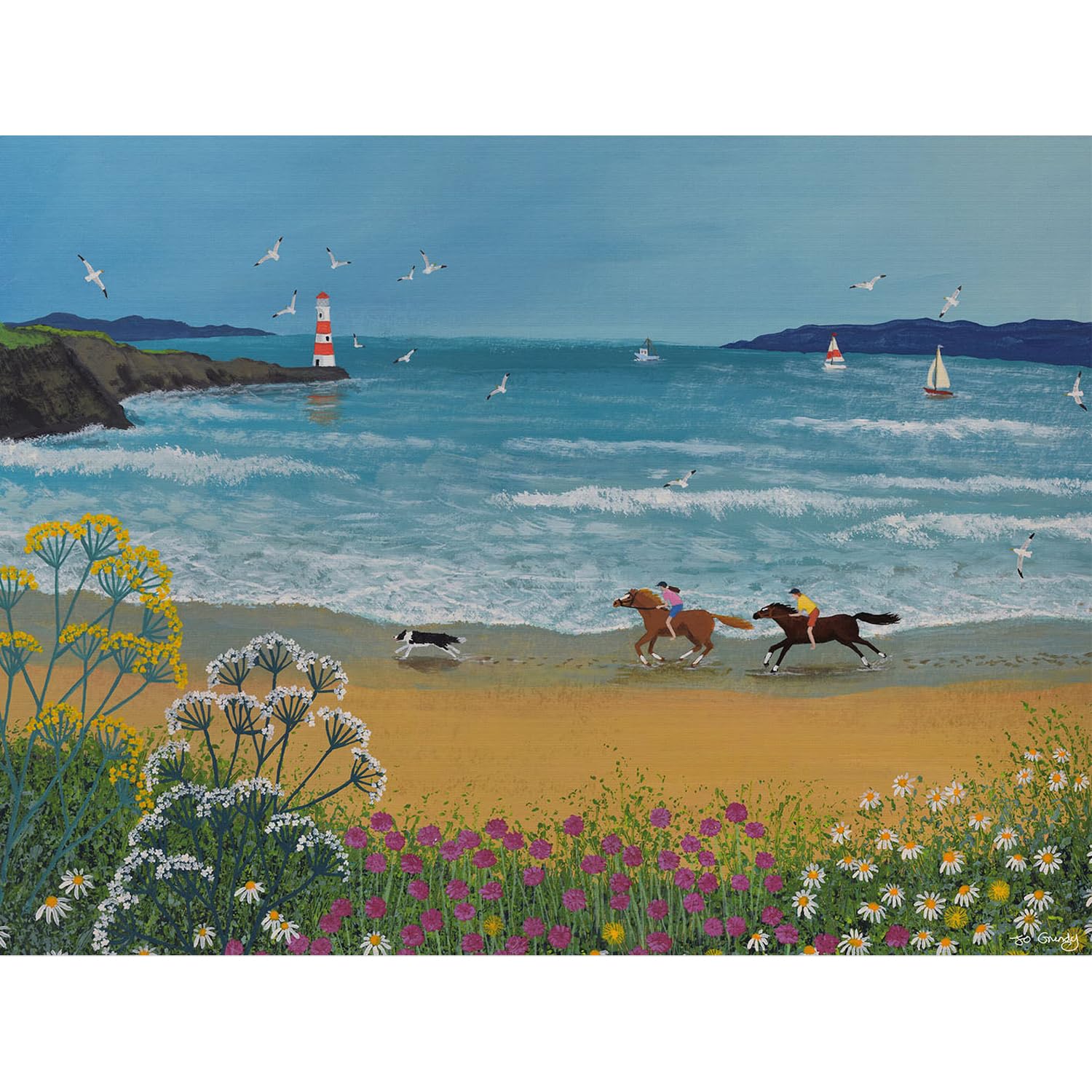 Jo Grundy Men's Multicoloured The Race To The Lighthouse Framed Canvas Print (60Cm X 80Cm) (Multicoloured)
