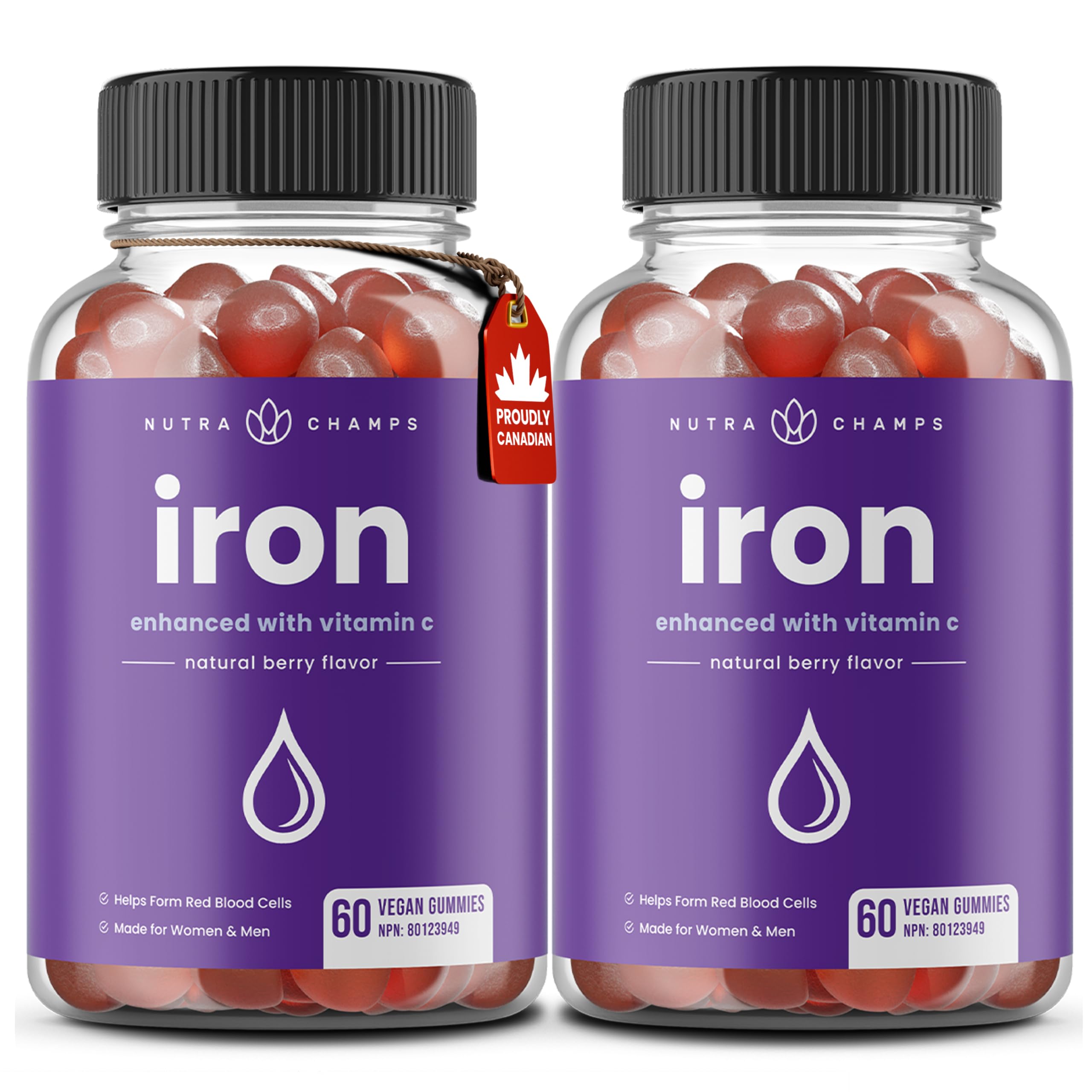 Iron Gummies 20mg Per Serving | Chewable Iron Supplement with Vitamin C for Gentle Absorption | For Women, Kids & Toddlers | Prenatal Gummy Supplement for Energy & Immune Support | Vegan & Non-GMO | 120 Gummies