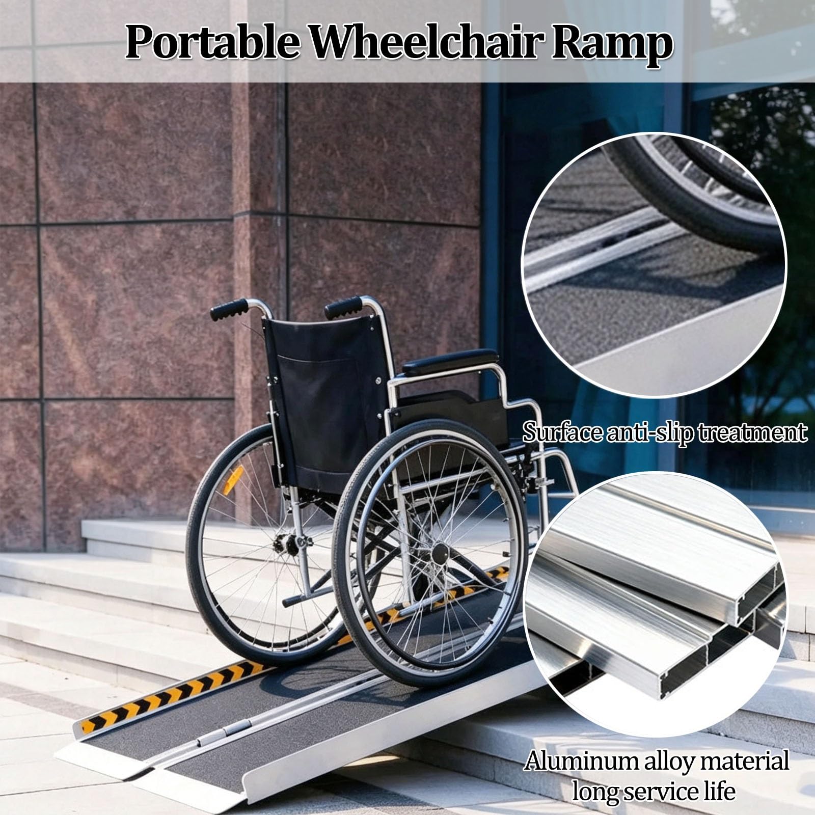 Rampa para sillas de Ruedas, rampas para Personas con discapacidad | Rampa plegable de umbral para escalones y puertas del hogar, capacidad de 600 libras(A,91*73.5cm)