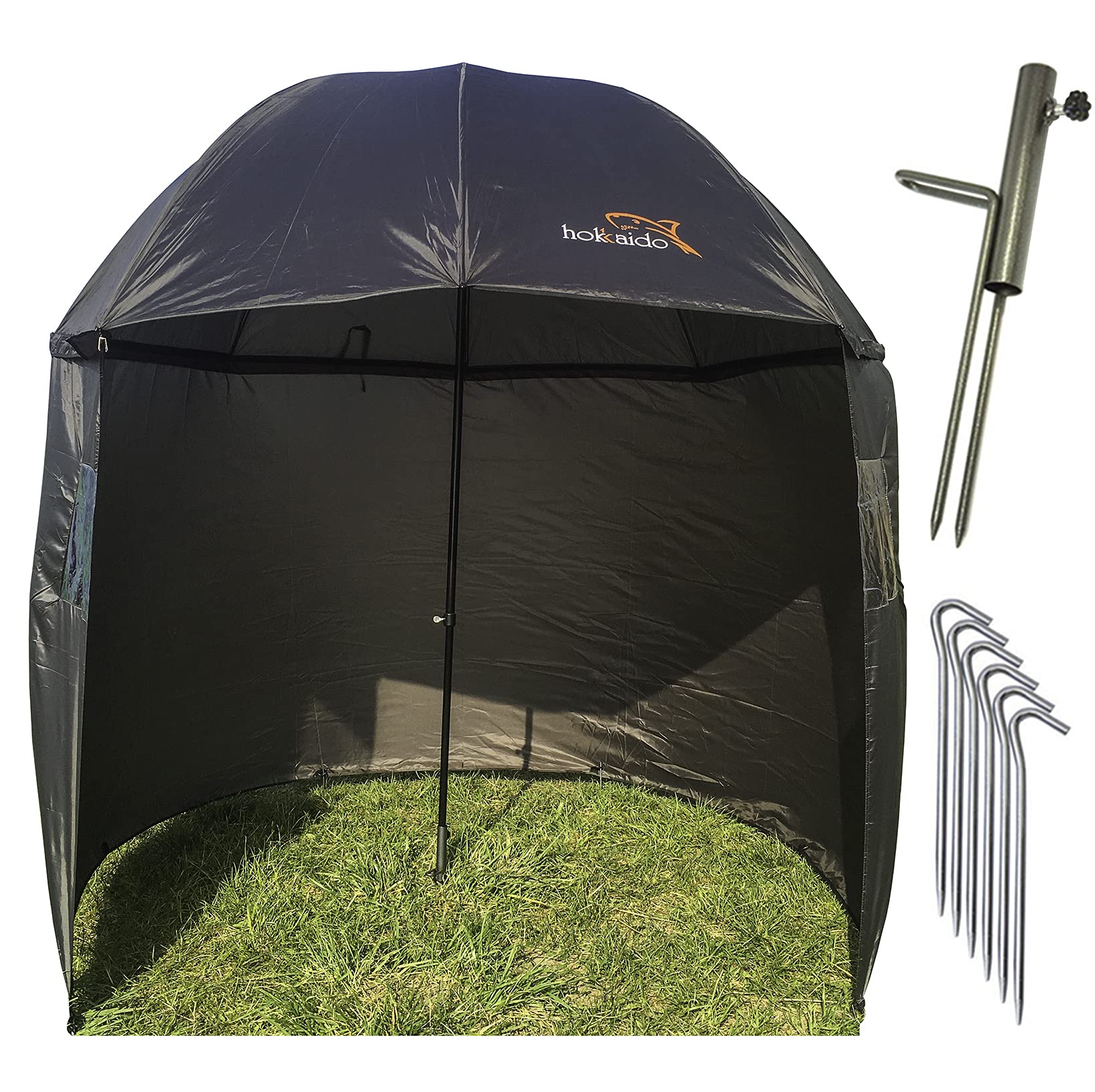 Neco Parasol wędkarski Ø 250 cm, ze stojakiem na parasol i śledziami, ochrona przed deszczem, wiatrem, zimnem i promieniowaniem UV, dla 4 mężczyzn, bagaż karpiowy z bezpłatnym etui, 15027