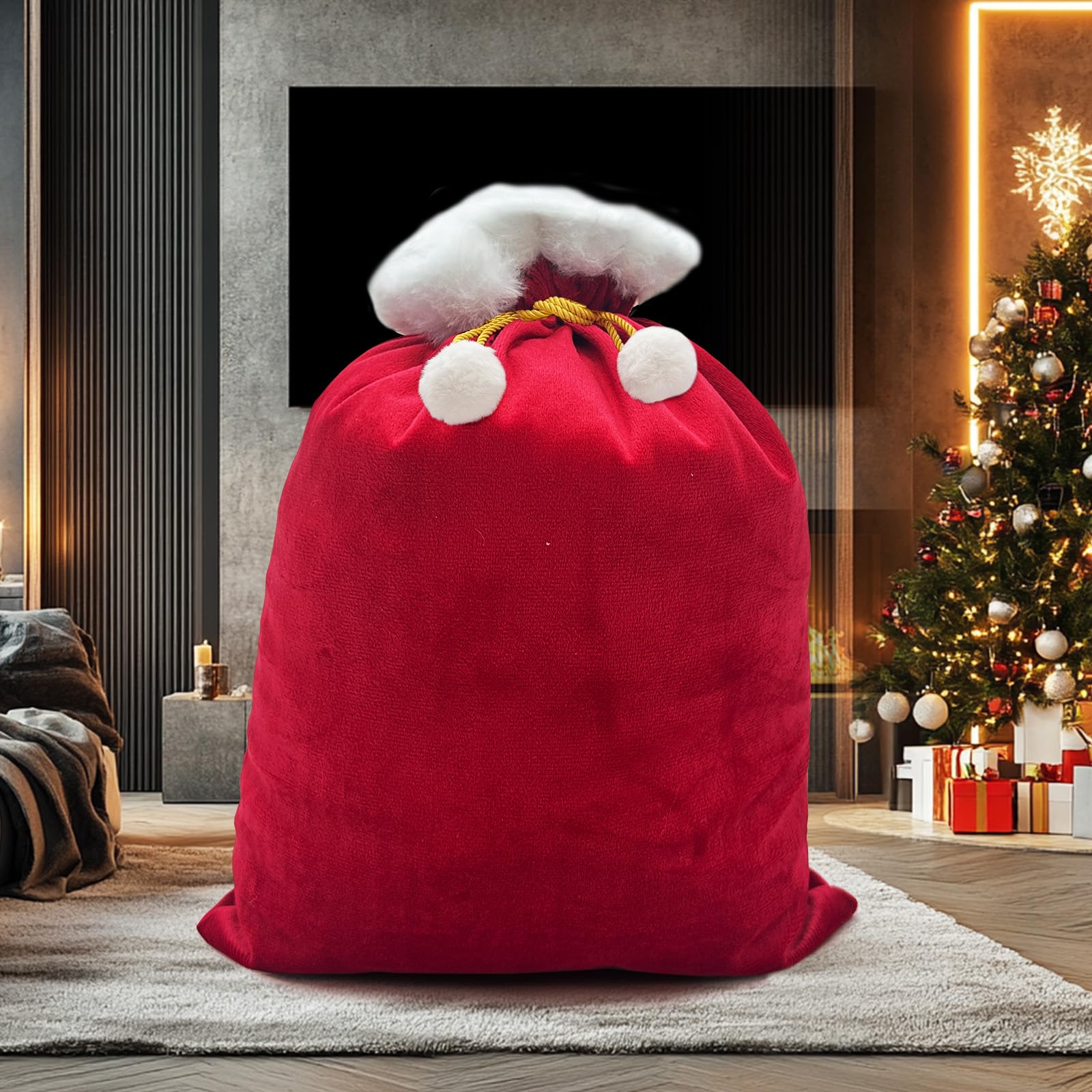 Jemgmonn Saco gigante de terciopelo de 70 x 58 pulgadas, bolsas de regalo de Navidad con cordón, reutilizable, envoltura de regalo de Navidad para bicicleta de regalo grande (rojo)