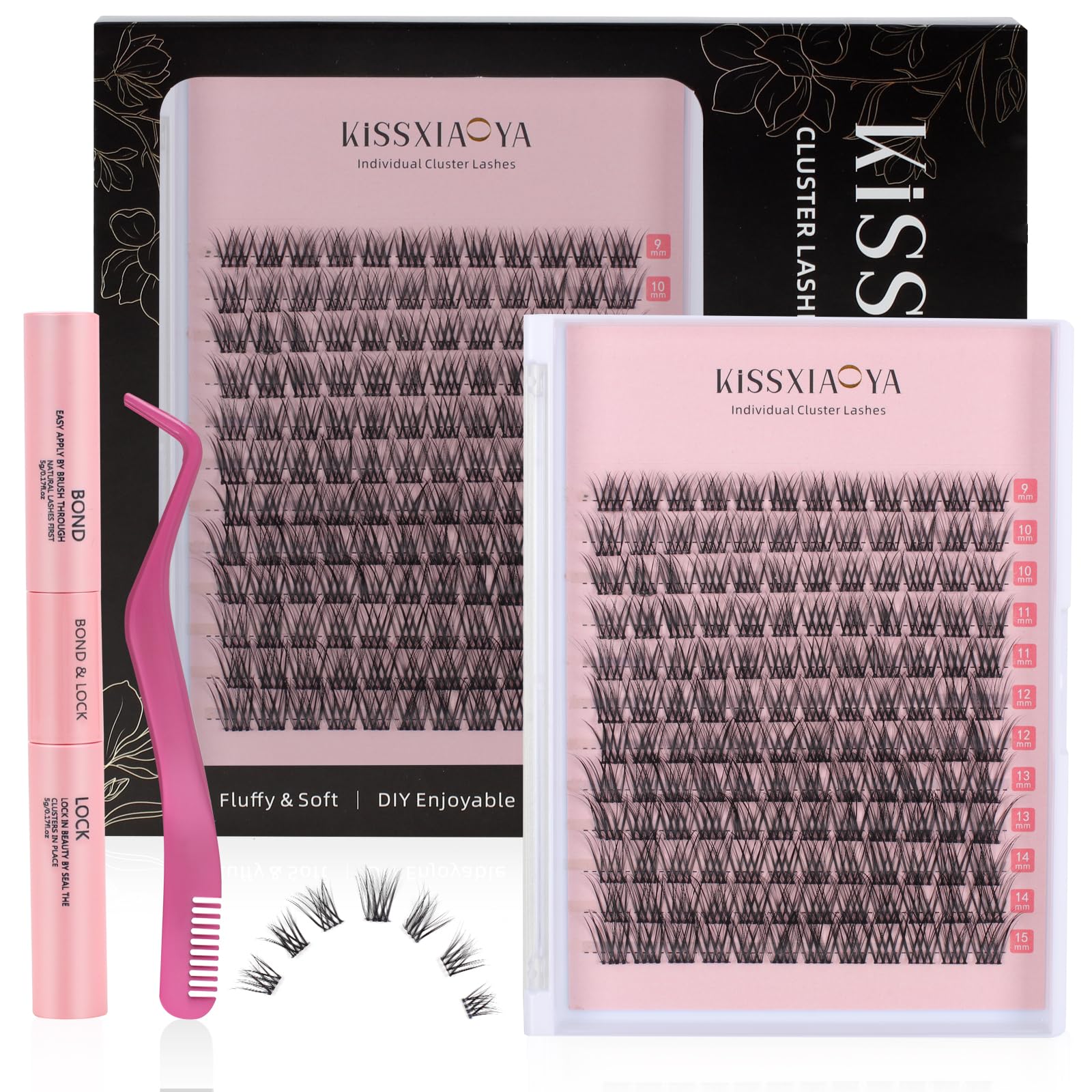 LYMYBETY 168Pcs Individual Eyelashes Kit D Curl 10-18mm Lash Clusters with Lash Bond & Seal & Remover &Tweezers DIY Eyelash Extensions for DIY at Home (D04 KIT