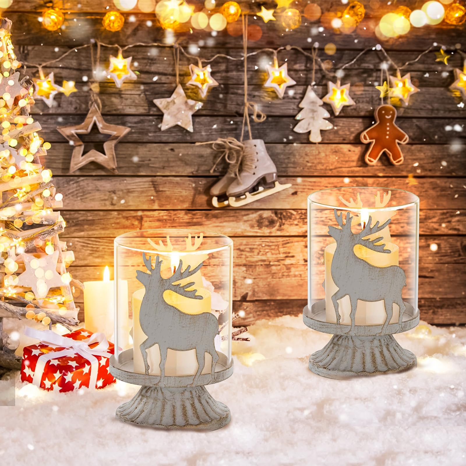 Juego de 2 candelabros de Metal Blanco para Velas, Candelabros para Velas para Decoración de Chimenea de Manto de Mesa Navideña, Blanco