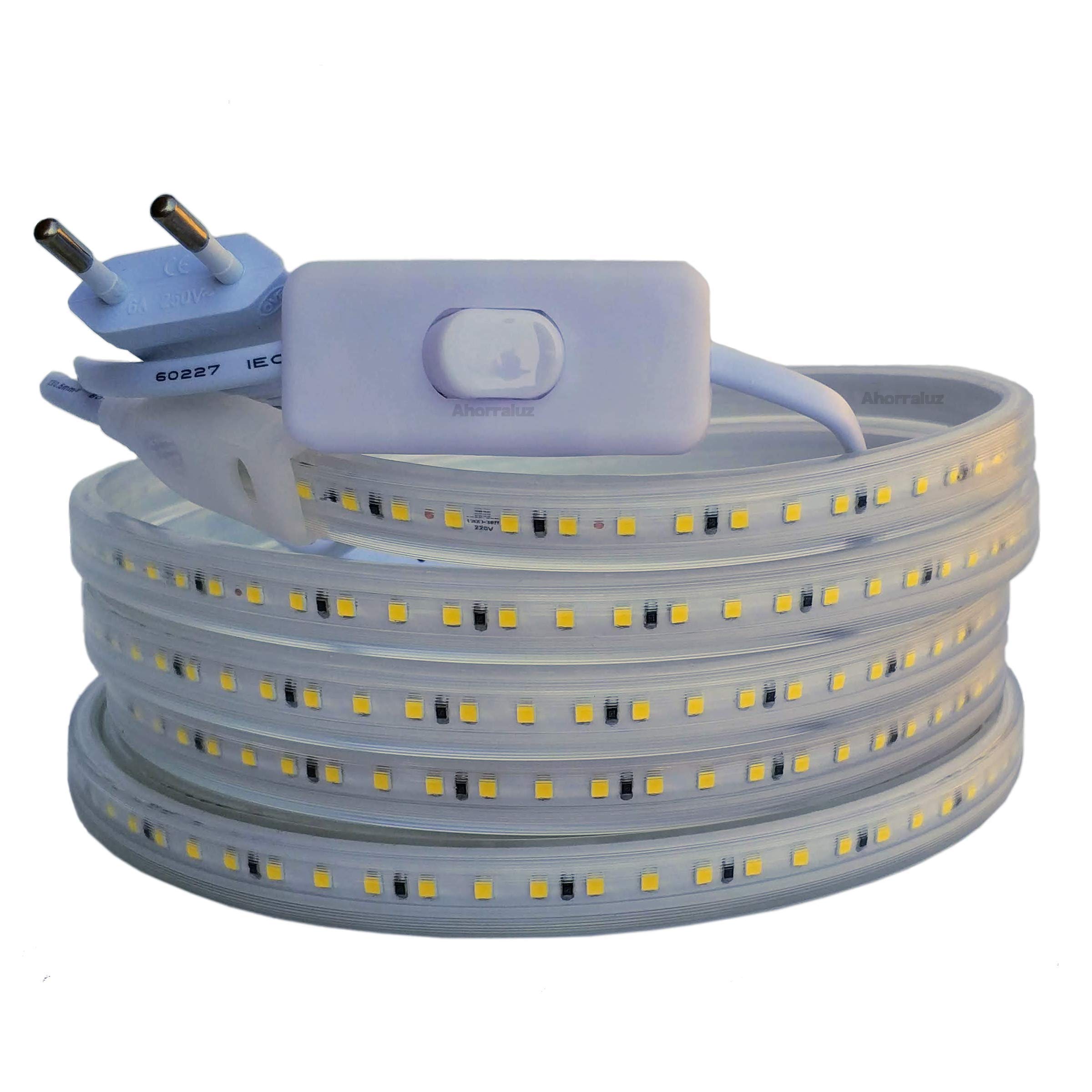 LED-Streifen, 220 V, 2835, 120 LED/m, hohe Helligkeit, mit Schalter, wasserdicht, kaltweiß/neutral/warm, wasserdicht IP67, Streifen (Neutralweiß, 10 m)