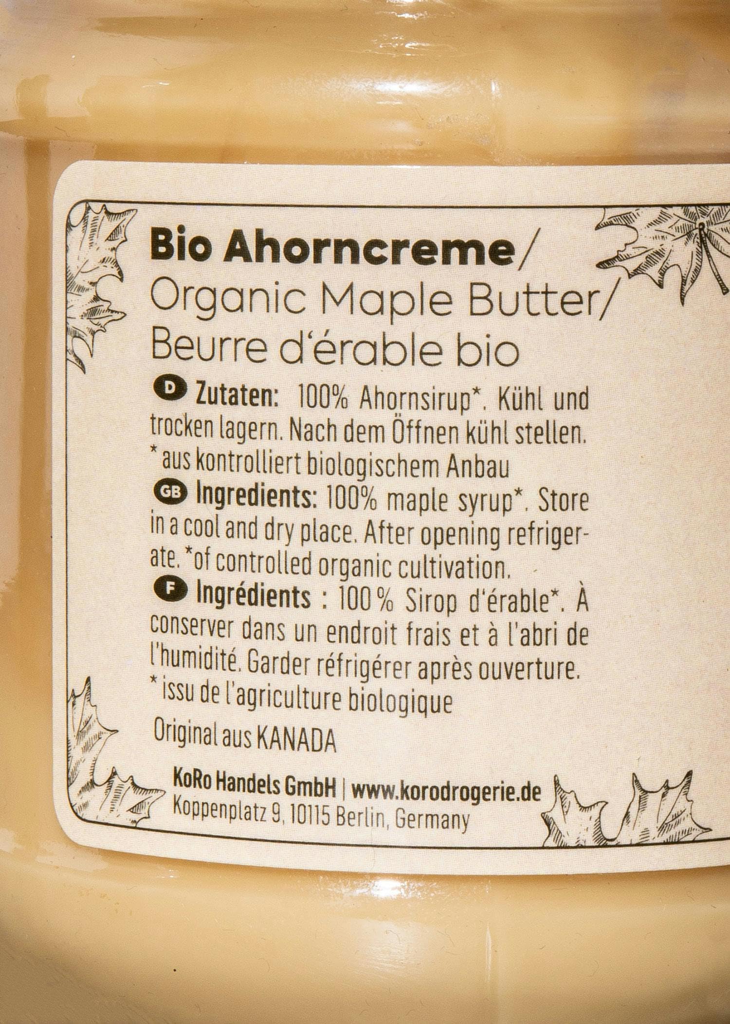 KoRo - Bio Ahorncreme 12 x 250 g - Süßer Brotaufstrich - Aus Ahornsirup von Kanada - Vegan - Purer Genuss auf Pancakes, in Kaffee oder Tee