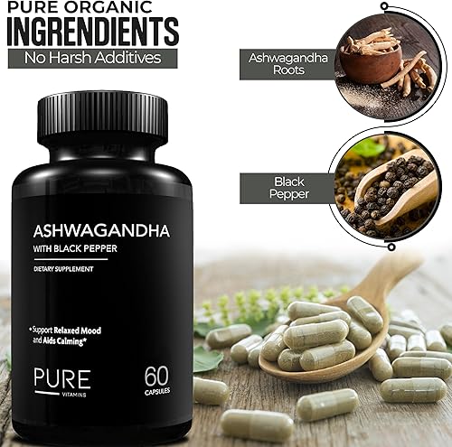 Miniatura 7 de Ashwagandha orgánica con pimienta negra - 60 cápsulas vegetarianas  Suplemento energético orgánico de Ashwagandha  Cápsulas de Ashwagandha puras
