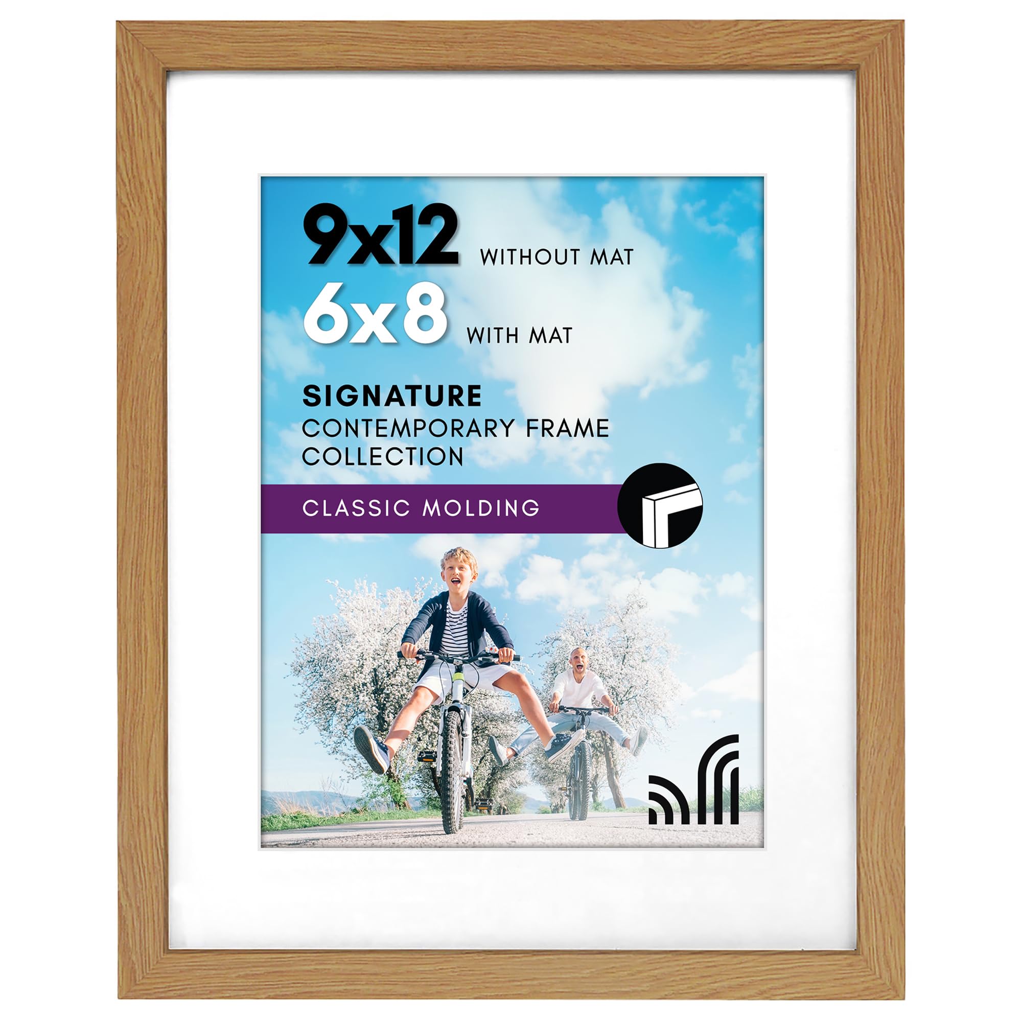 Americanflat 9x12 Picture Frame with Shatter-Resistant Glass - Use as 6x8 Frame with Mat or 9x12 Frame Without Mat - Signature Collection - Photo Frame for Tabletop and Wall Display - Dark Oak