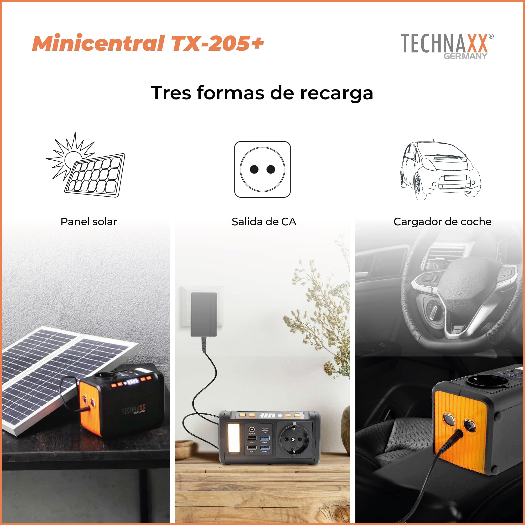 Mini estación de energía TX-205 de Technaxx - Power bank de 74 Wh 230 V con enchufe incorporado - Batería externa para portátil, teléfono móvil, mini nevera, etc., compatible con cargadores solares