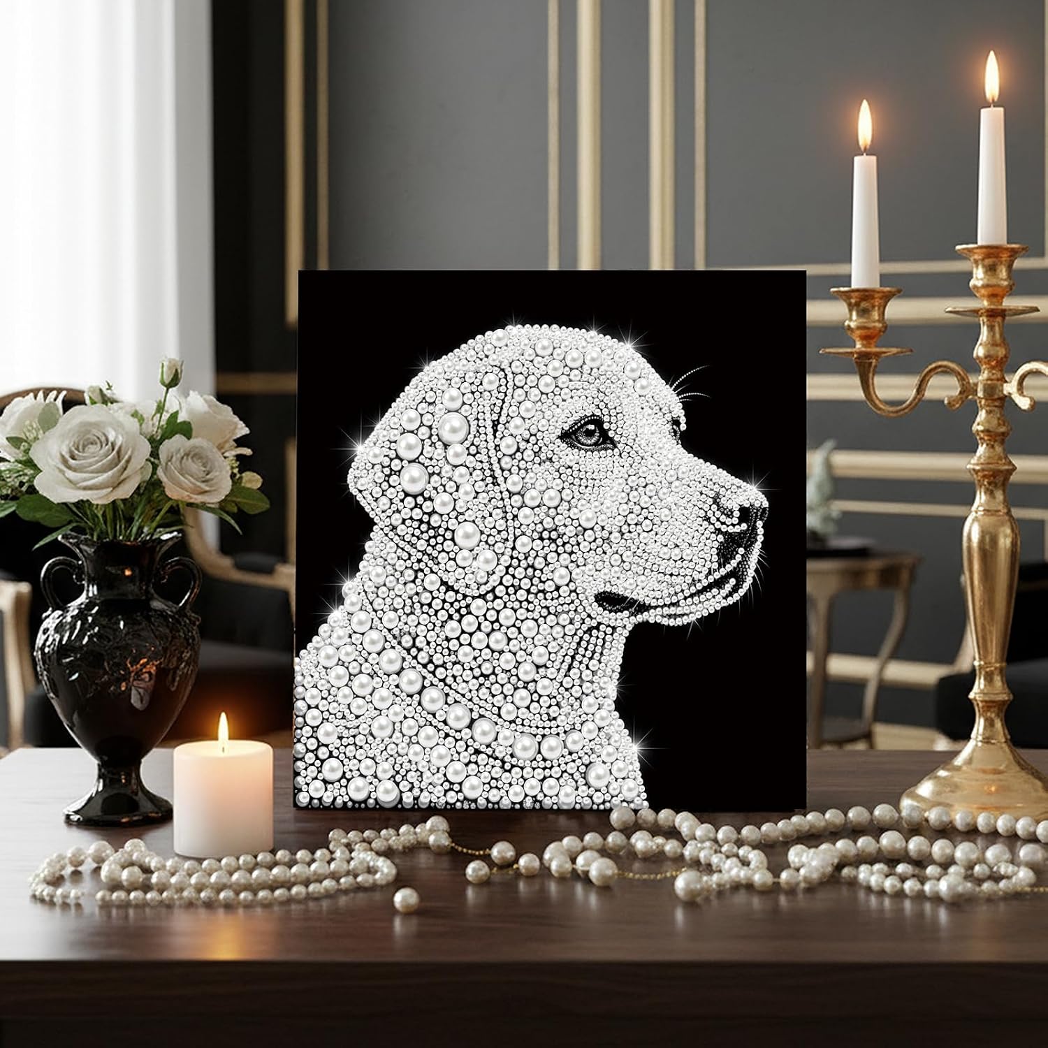 DIY Golden Retriever Pearl Diamond Art Painting Kit for Adults Beginners Gift Idea Home Wall Decor Pearl Gem Paintings Picture Arts Craft 25x25cm with Frame
