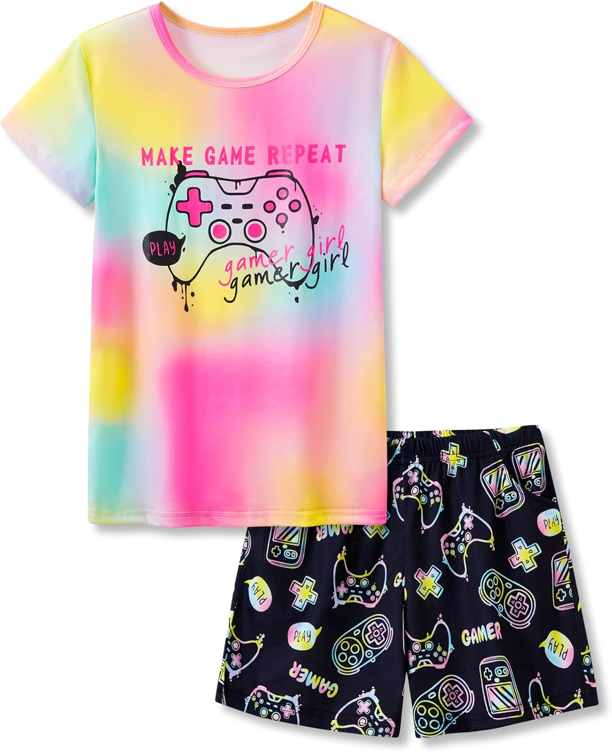 Tebbis Trendy Tie Dye/Avocado/Cat Pajamas for Big & Teen Girls 2-Piece Soft Tee & Shorts PJ Jammies Set Size 6-18 Tebbis Trendy Tie Dye/Avocado/Cat Pajamas for Big & Teen Girls 2-Piece Soft Tee & Shorts PJ Jammies Set Size 6-18