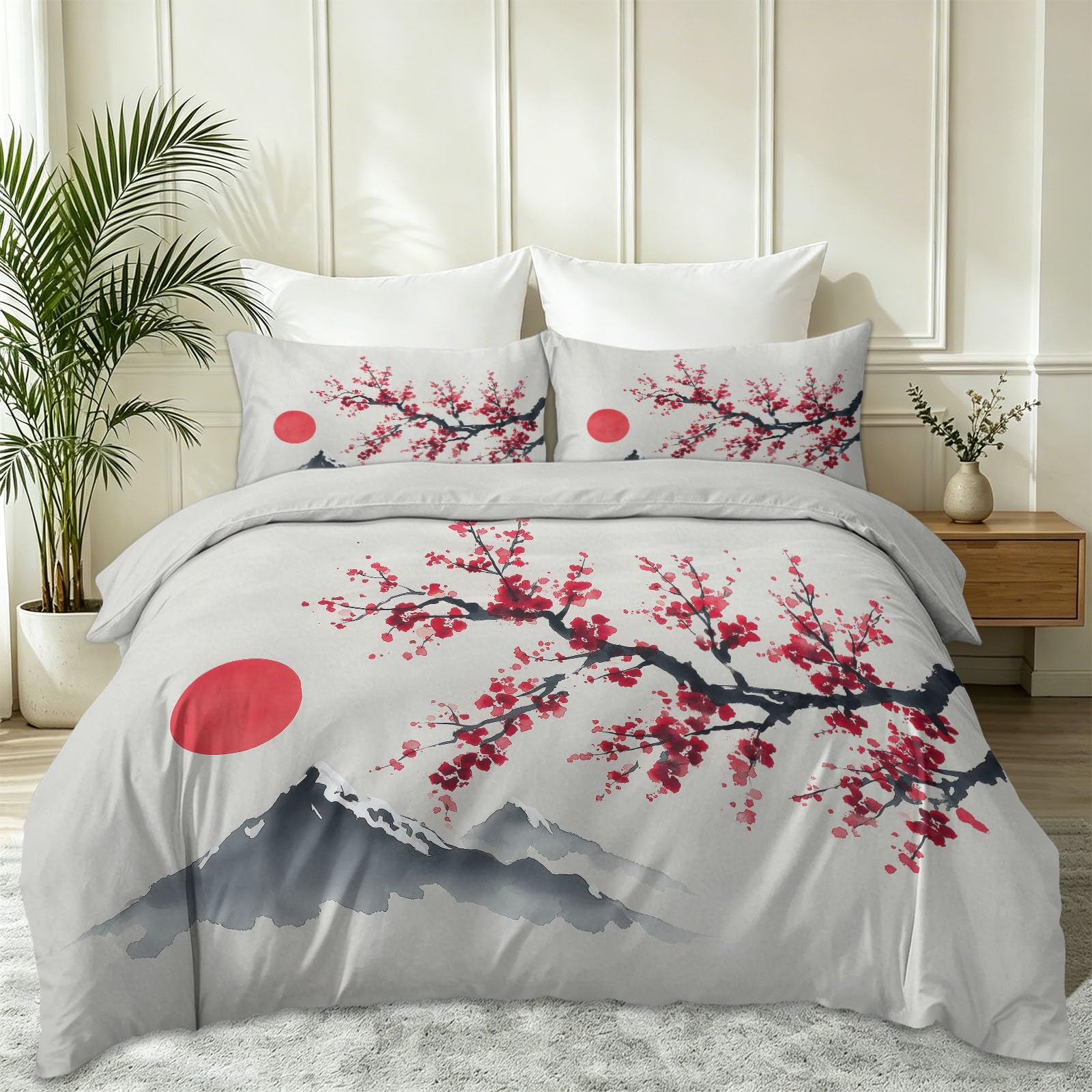 Biancheria da letto in stile giapponese, 155 x 220 cm, extra morbida, bianco crema, reversibile, in microfibra, copripiumino con chiusura lampo, per adulti, bambini e adolescenti
