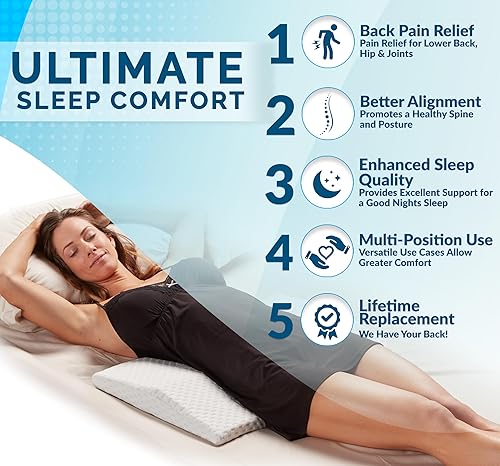 Miniatura 2 de ComfiLife Almohada de apoyo lumbar para dormir, almohada de espuma viscoelástica para aliviar el dolor de espalda, dormir de lado, espalda