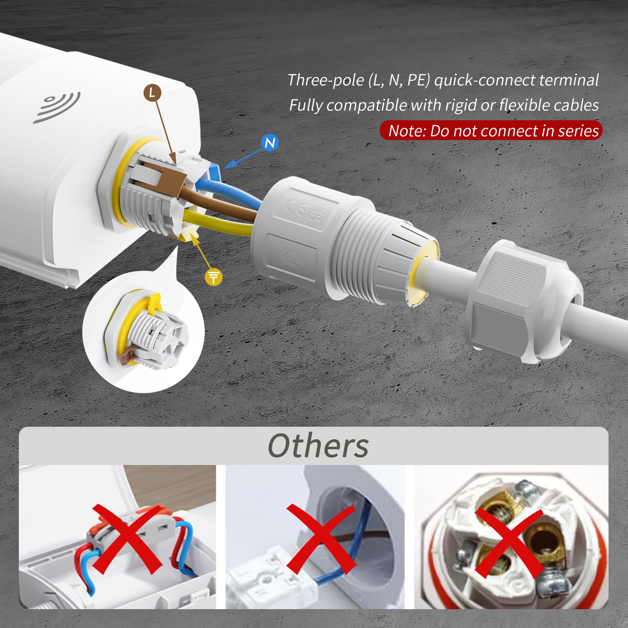 GeyouLux Réglette LED 150 cm avec détecteur de mouvement, 60W 7560 lm 5000K IP65 Étanche, Neon LED garage avec mise à la terre, 240 LEDs sans scintillement, Tube pour garage atelier carport, Blanc