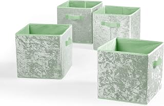 Urban Lifestyle Set of 4 Crushed Velvet Storage Cubes, Mint
