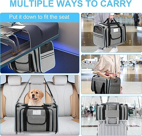 Miniatura 6 de Transportador de mascotas aprobado por aerolíneas, transportadores de mascotas expandibles con ruedas para perros, transportador de perros y gatos