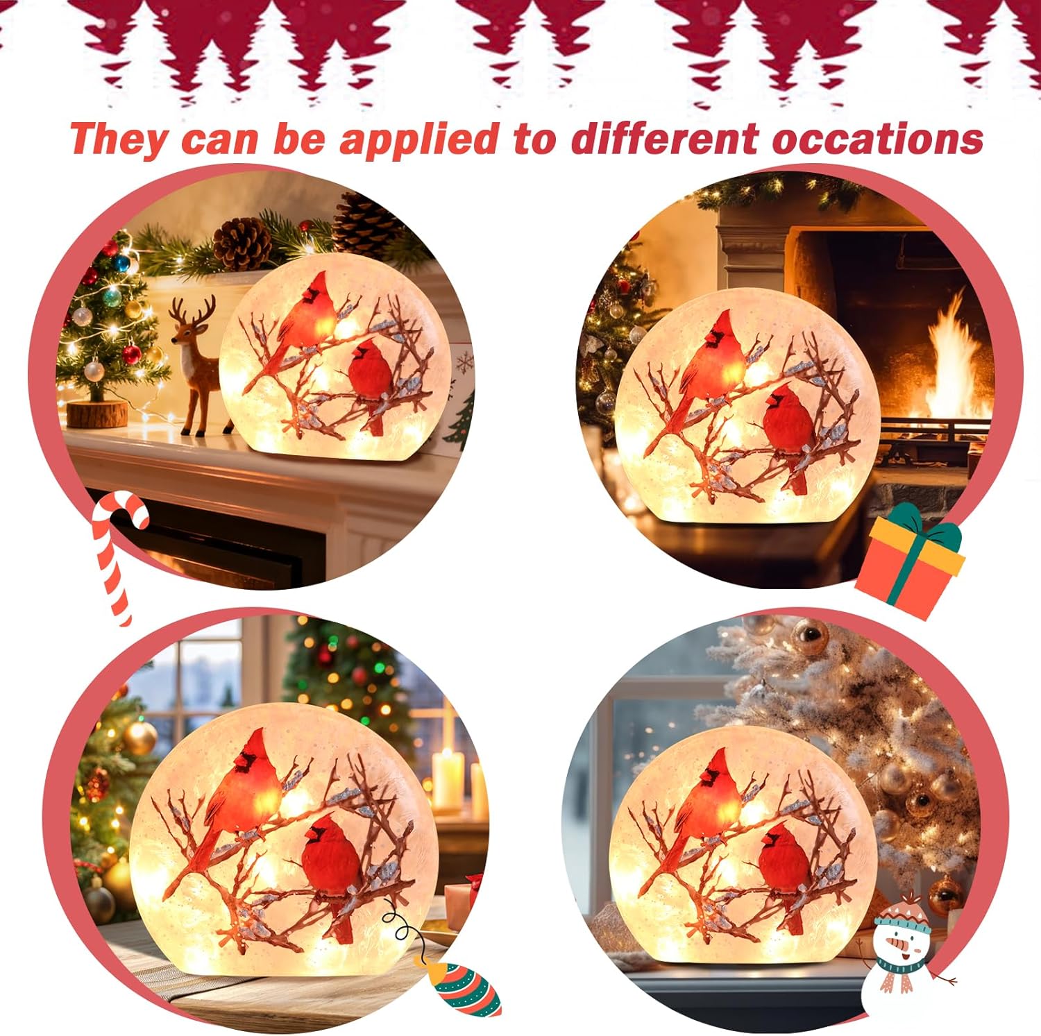 Wonder Solar Christmas Crackle Glass Ball Lights Cardinal Decorations Indoor Crackle Glass LED Lighted Holiday Ball Lamp Night Lights for Christmas Holidays Seasonal Decor Lighting Decorations Indoor - Image 7