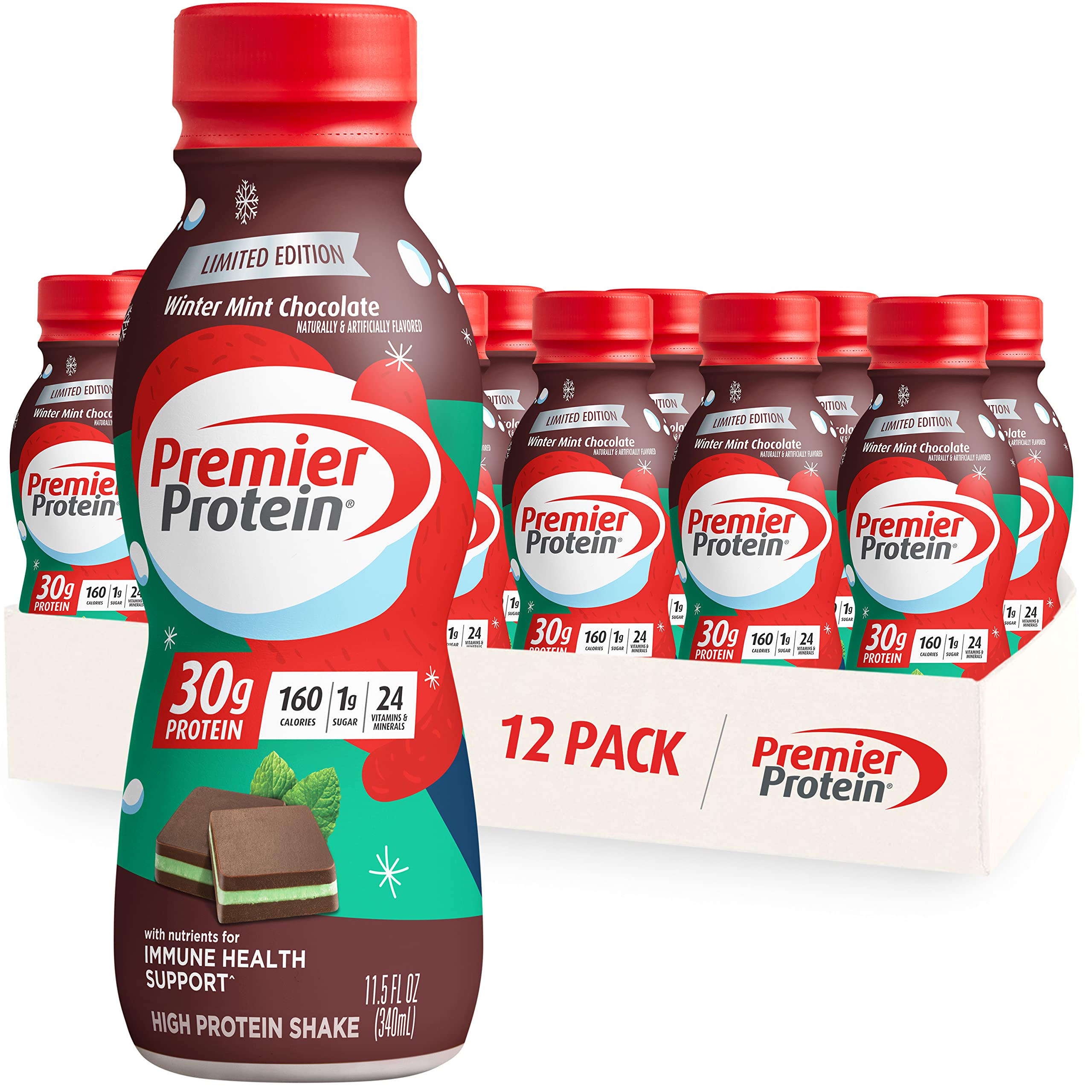 Premier Protein Shake, Winter Mint Chocolate, 30g Protein, 1g Supar, 24 Vitamins & Minerals, Nutrien