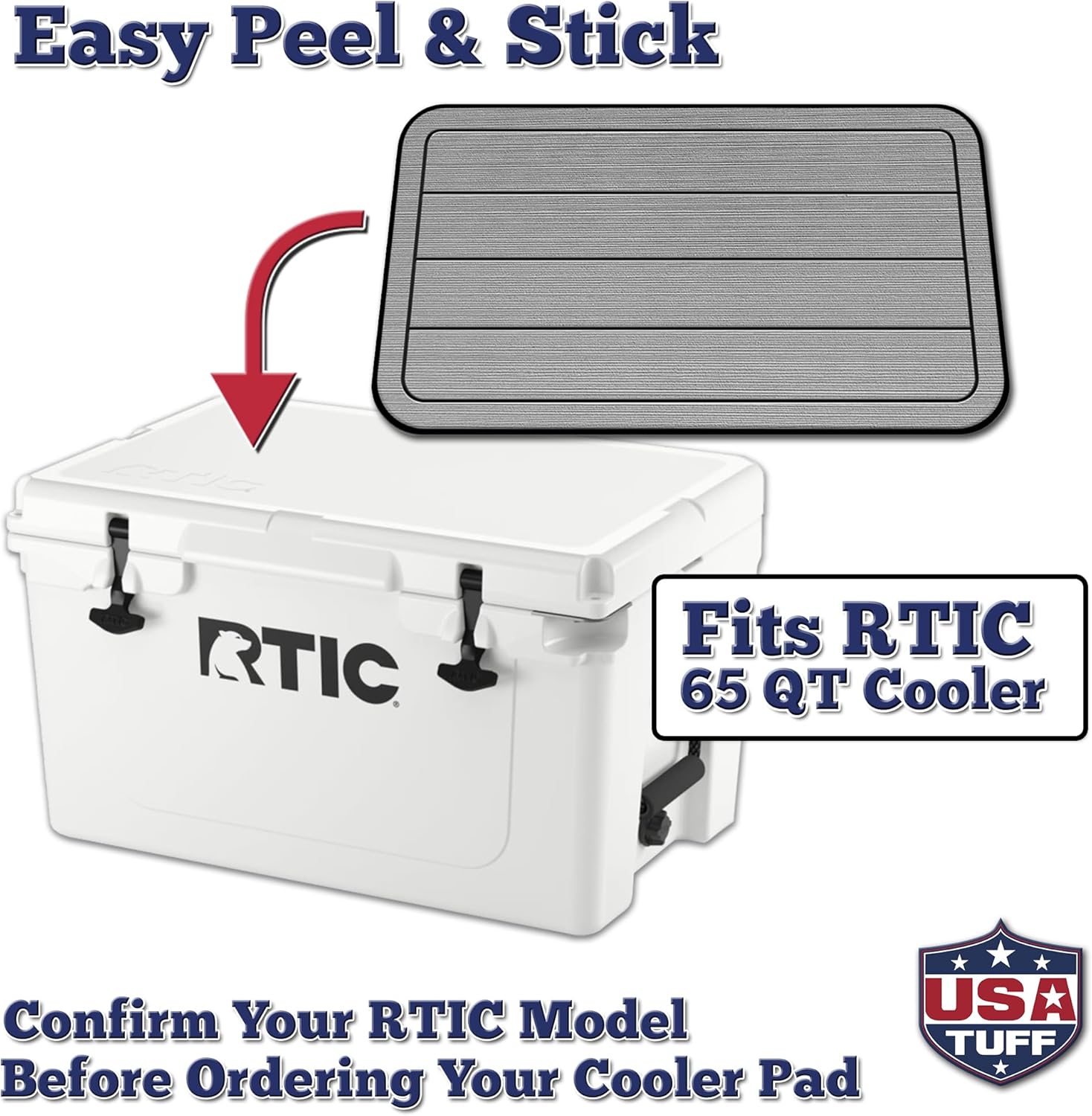 USATuff SeaDek EVA Mat Cooler Pad fits RTIC | Peel & Stick Application | Non Slip Comfort Accessories - Teak Lines (StormGray-Black)