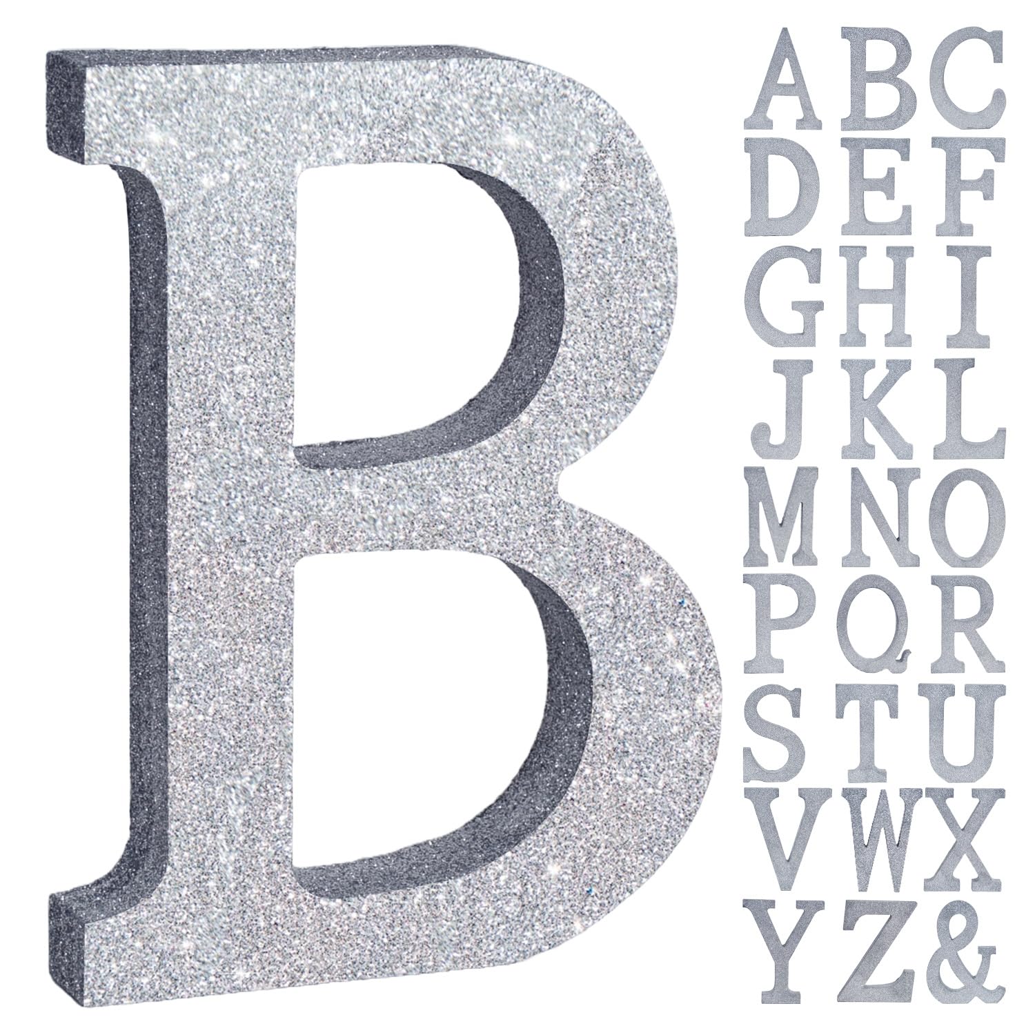 TONIFUL 8 Inch Silver Glitter Letter B Table Centerpiece A-Z Silver Birthday Party Decorations,Silver Alphabet B for Birthday,Chrismas,Graduation,