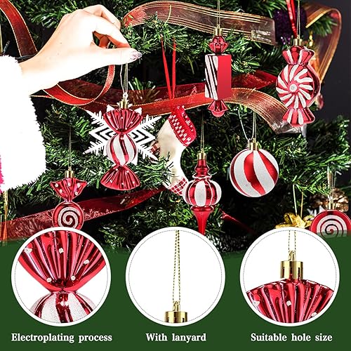 Miniatura 4 de Sliner Juego de 48 adornos de Navidad de caramelo de menta, adornos de bastón de caramelo de plástico con purpurina, adornos de Navidad colgantes,