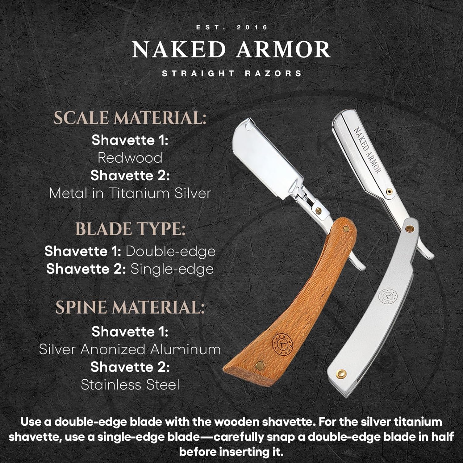 Naked Armor Lucan Barber Shavette Straight Razor Kit for Men with 2 Shavettes, Shaving Brush, Bowl, Barber Scissors, 5 Double Edge Blades, Leather Case and Gift Box, Barbershop Wet Shaving Set