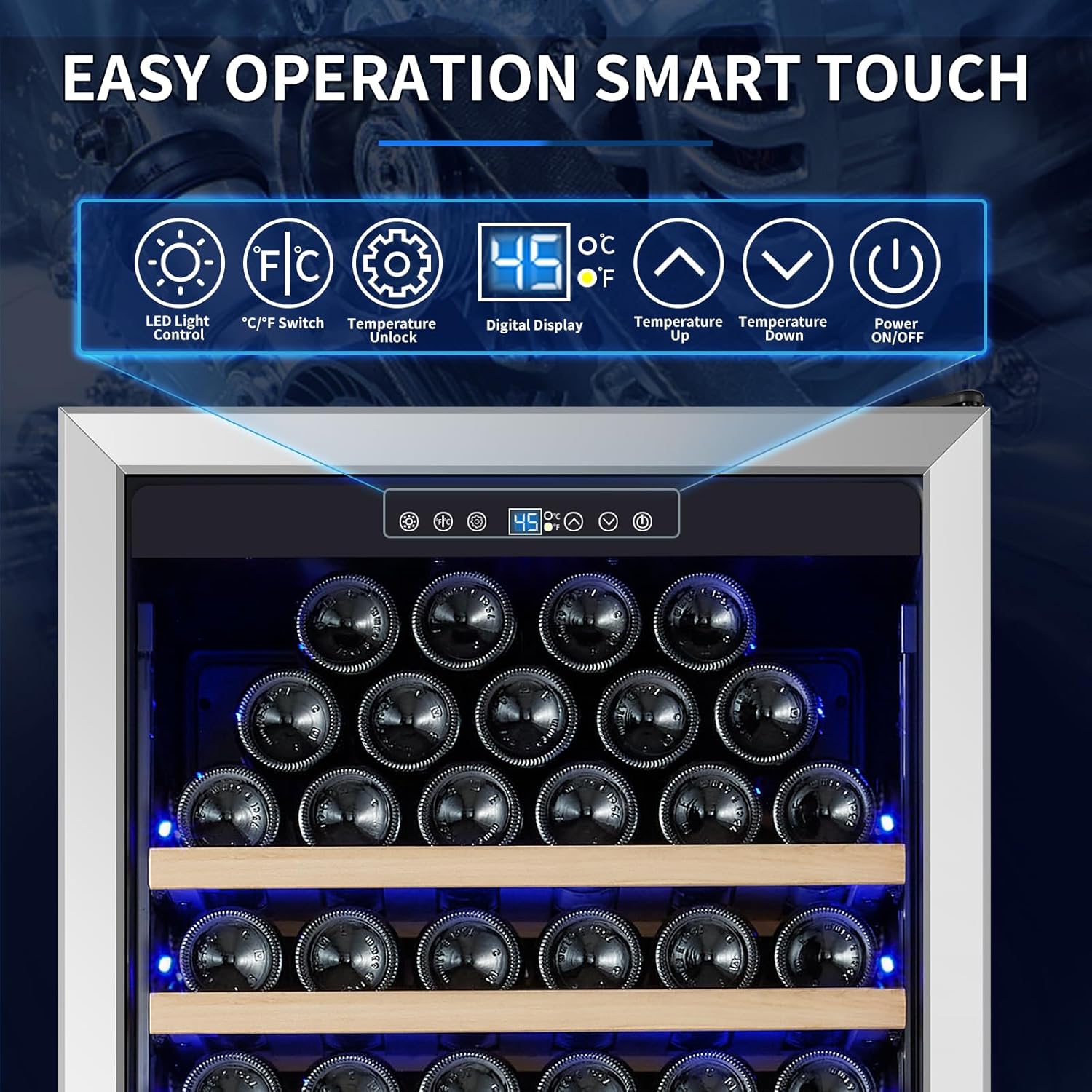 Large 200 Bottle Wine Fridge - 24 Inch Wine Cooler Refrigerator, Freestanding and Built-in Design, Upgraded Compressor Cooling, Intelligent Temperature Memory - Image 3