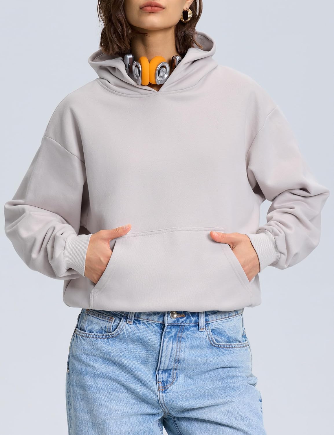 PrettyGuide Women's Oversized Hoodie Fleece Cropped Sweatshirt Long Sleeve Lightweight Pullover with Pocket - Image 4