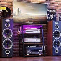 Vista 9 de Soporte de 4 niveles para componentes de AV con regleta de enchufes, soporte de gabinete de estéreo resistente con luces LED, soporte de madera