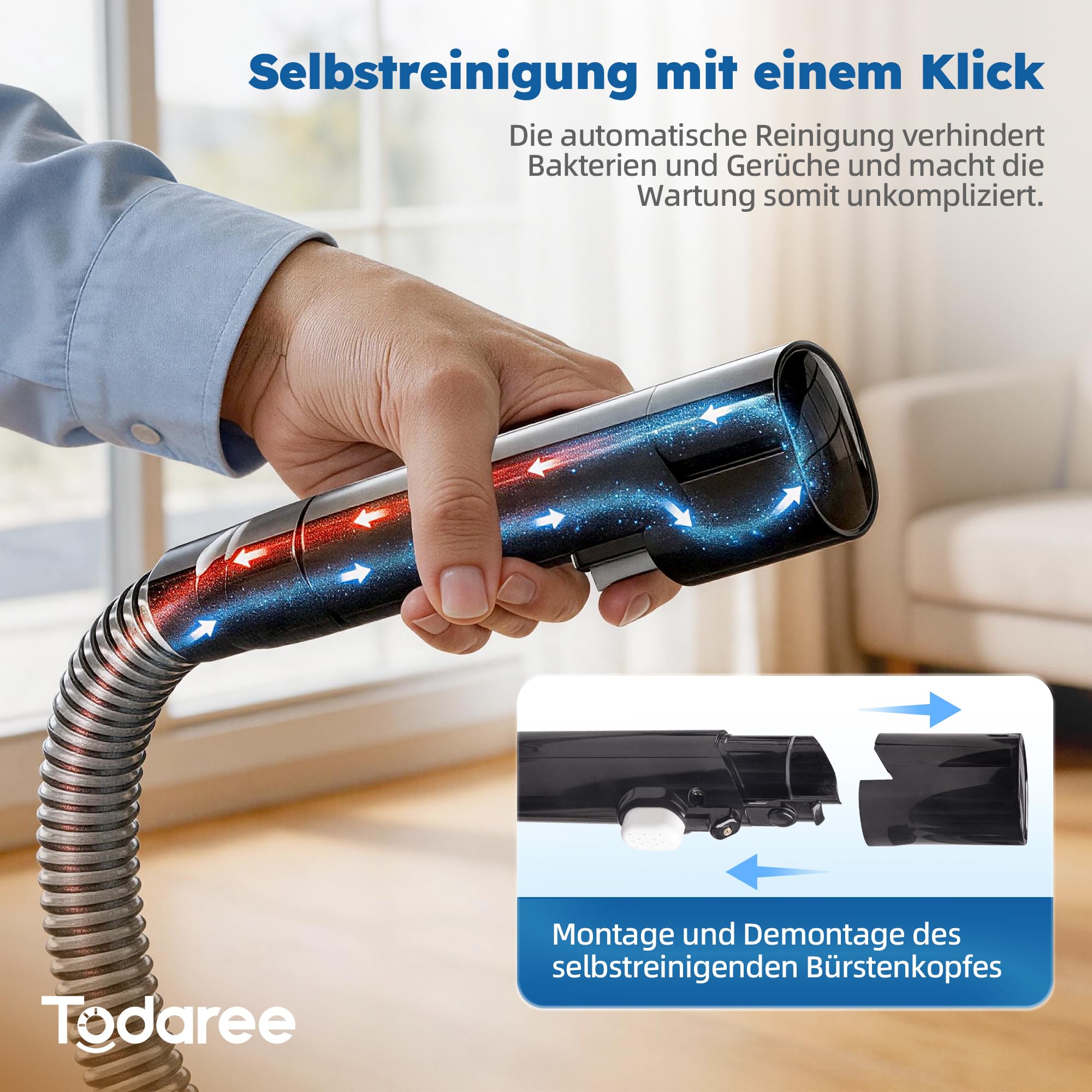 Polsterreiniger Gerät 14 kPa Stark, Teppichreiniger Waschsauger，Waschsauger & Nasssauger für Teppich, Sofa, Auto, Matratze – Handgerät mit Doppeltank für Polster, Tierhaare, Weiß/Grau