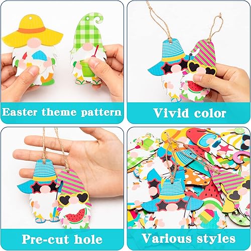 Miniatura 9 de WATINC Juego de 31 adornos colgantes de madera de girasol para primavera y verano, decoración colgante de madera de girasoles, decoración rústica de