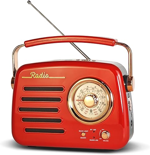 D329 Radio FM portátil AM, altavoz de radio transistor vintage, funciona con pilas o enchufe en la pared, con Bluetooth, reproducción de tarjeta