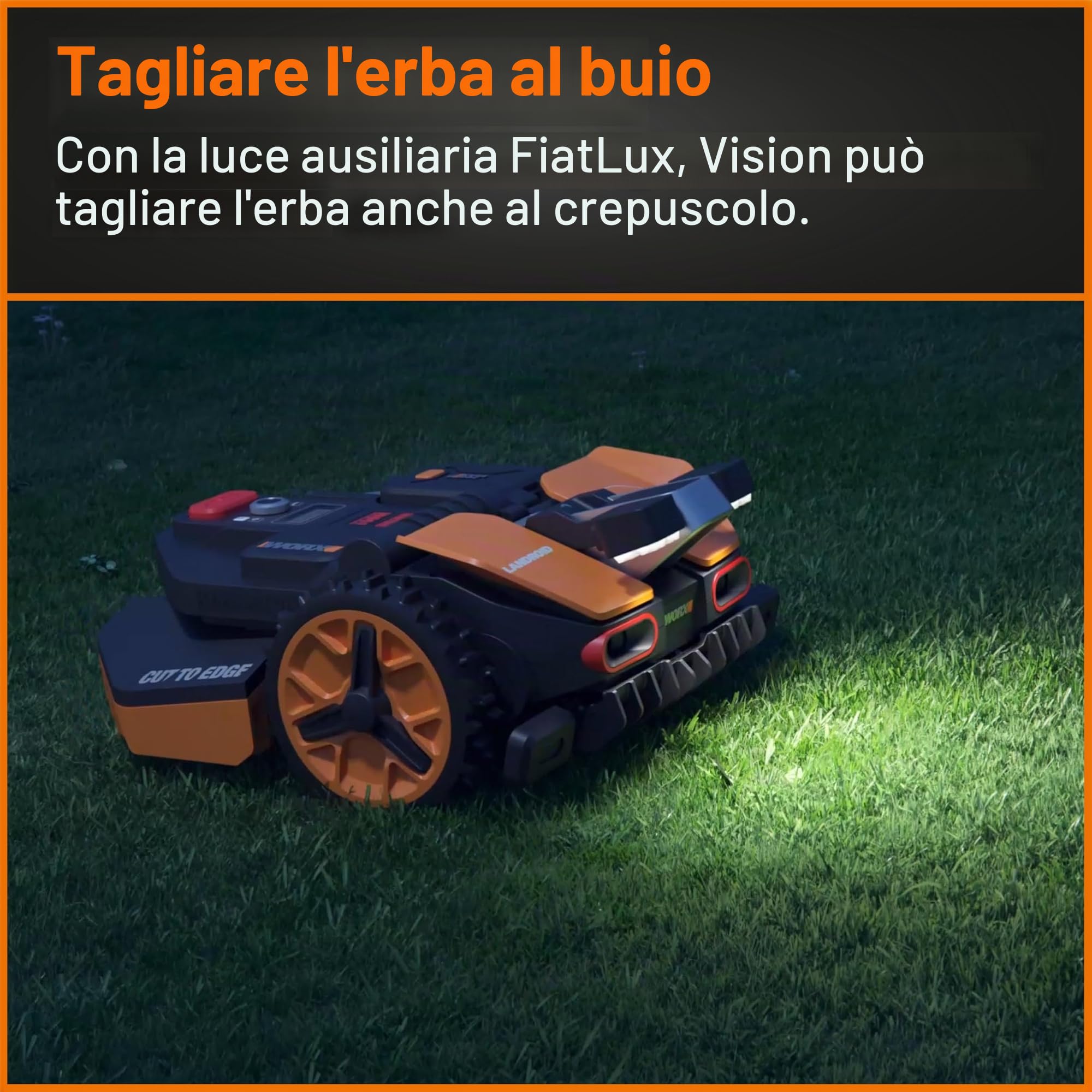 WORX WR206E Landroid - Tosaerba robotico 600 m² brevettato AIA falciatura multizona, ricarica automatica, batteria PowerShare 20 V, sensore pioggia, tecnologia Cut-to-Edge, controllo app, accessori