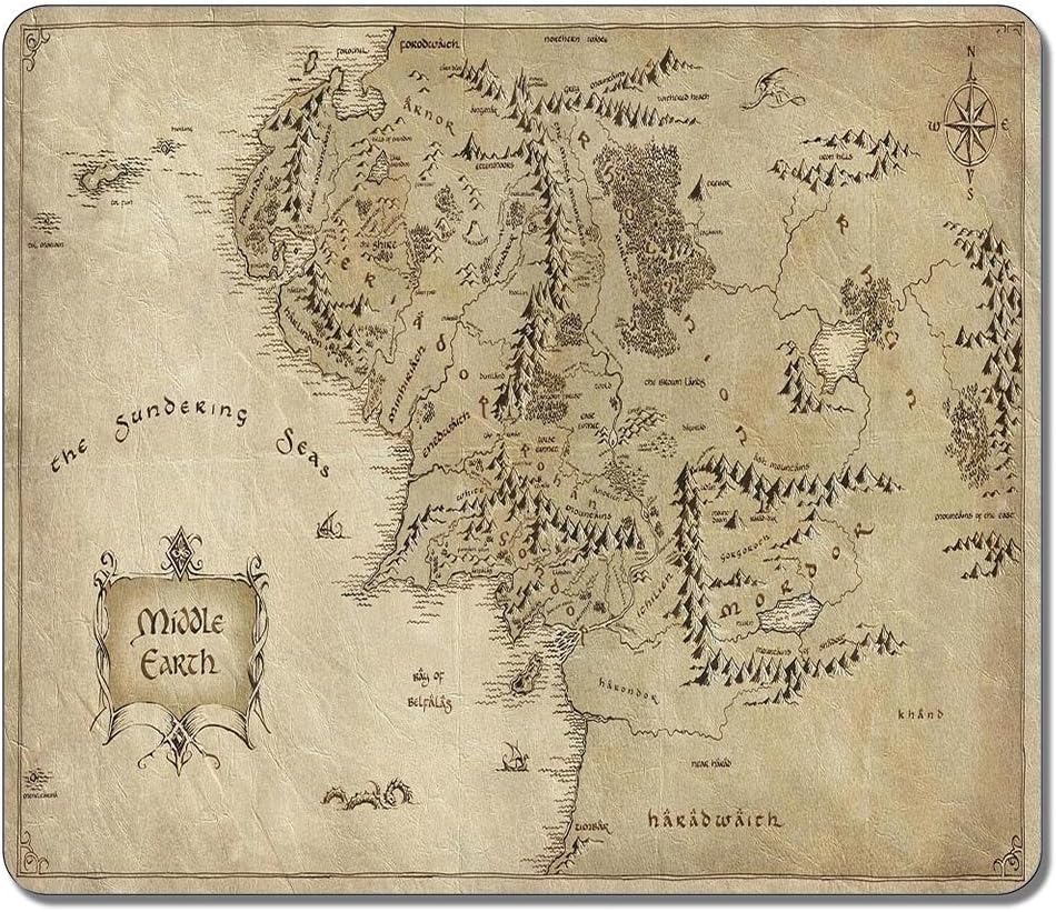 Customized Fashion Style Textured Surface Water Resistent Mousepad Middle Earth Map The Lord Of The Rings Non-Slip Best Large Gaming Mouse Pads