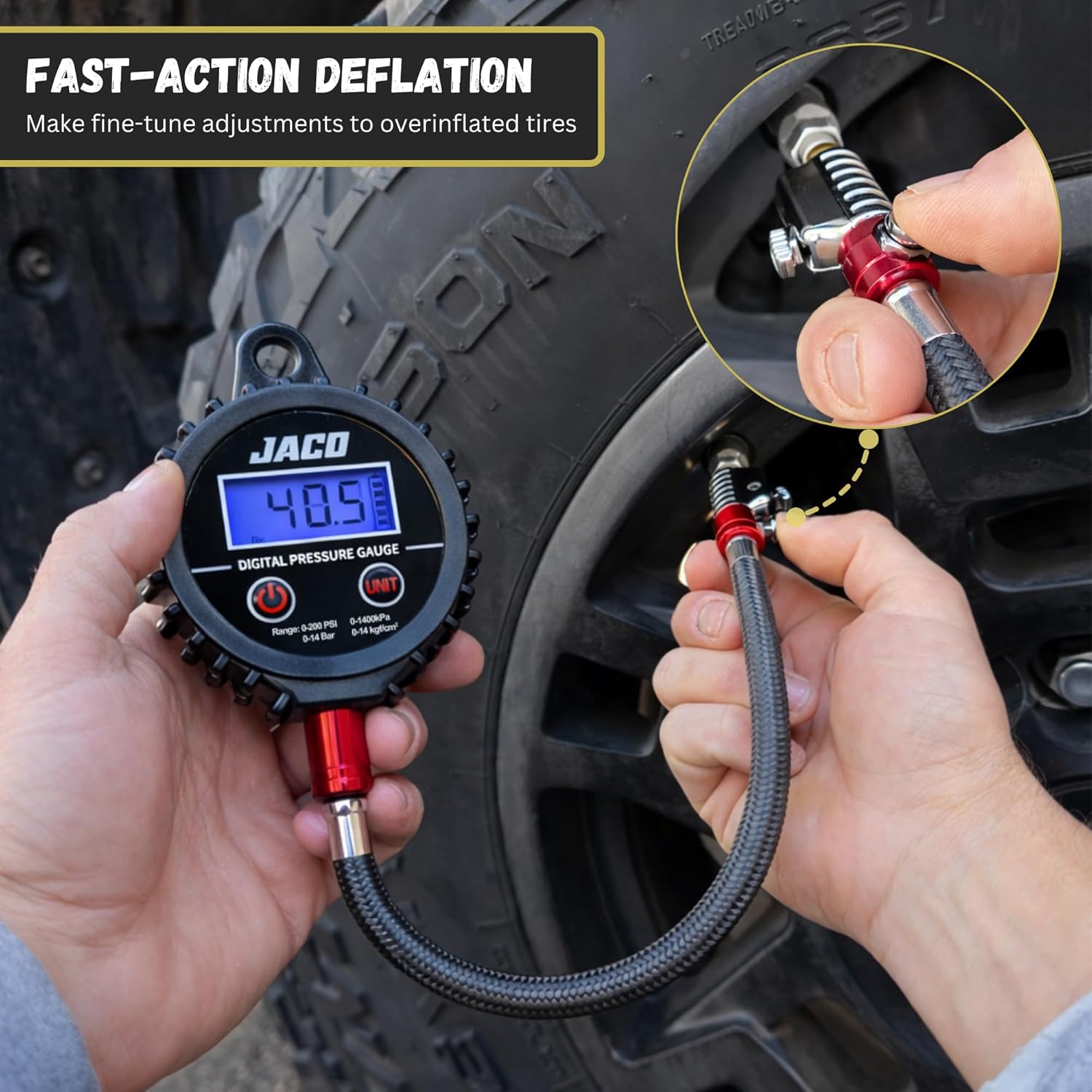 JACO ElitePro-X Digital Tire Pressure Gauge with Lightning Chuck - 100 PSI