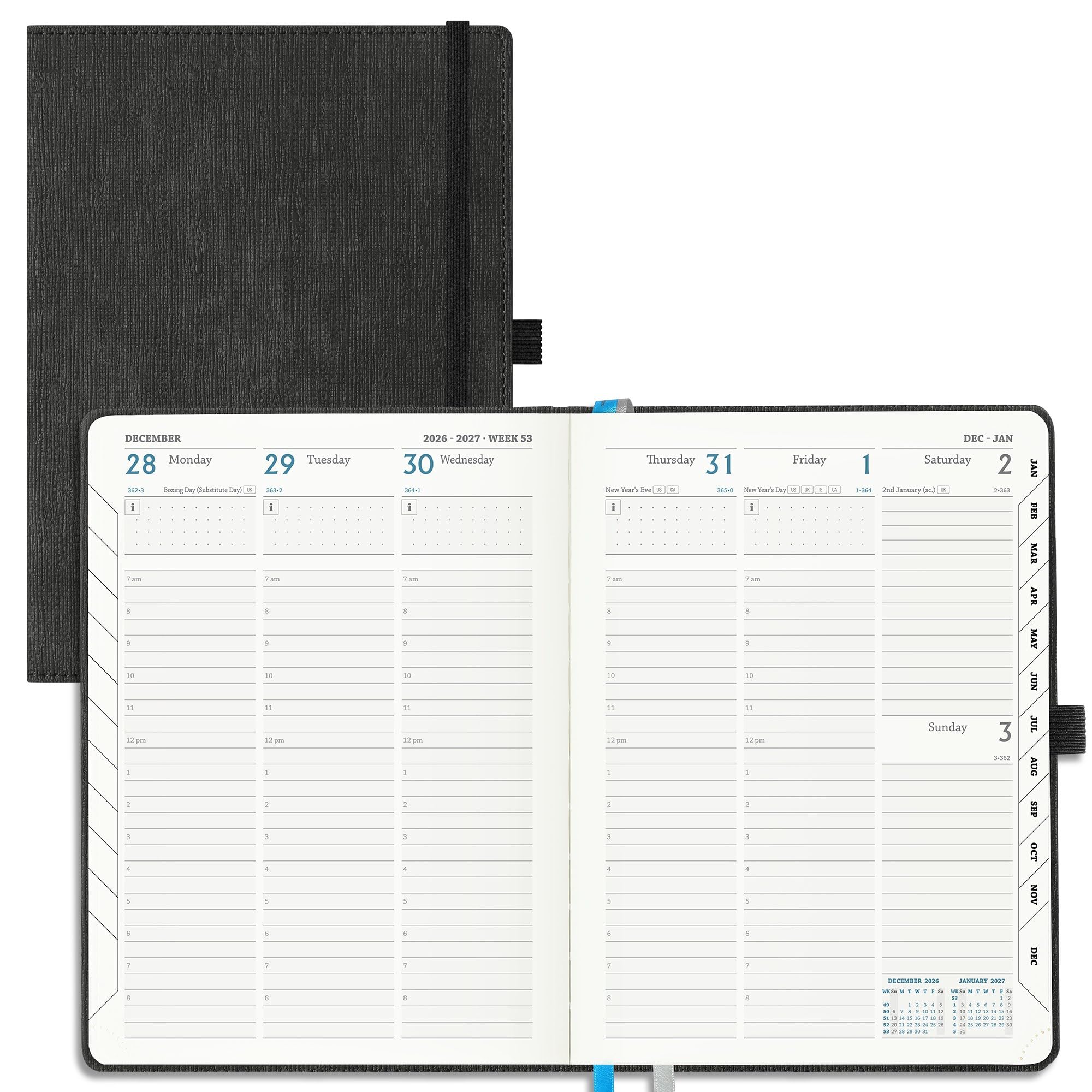 IN-LUXPRO Academic Diary 2026-2027 Week to View A5 Medium (21.9x16.2 cm) 18 Months (Jul'26 - Dec'27) Mid Year Diary 26/27 Vertical Weekly Planner with Timeslots& Month Tabs, PU Leather Black — image 1