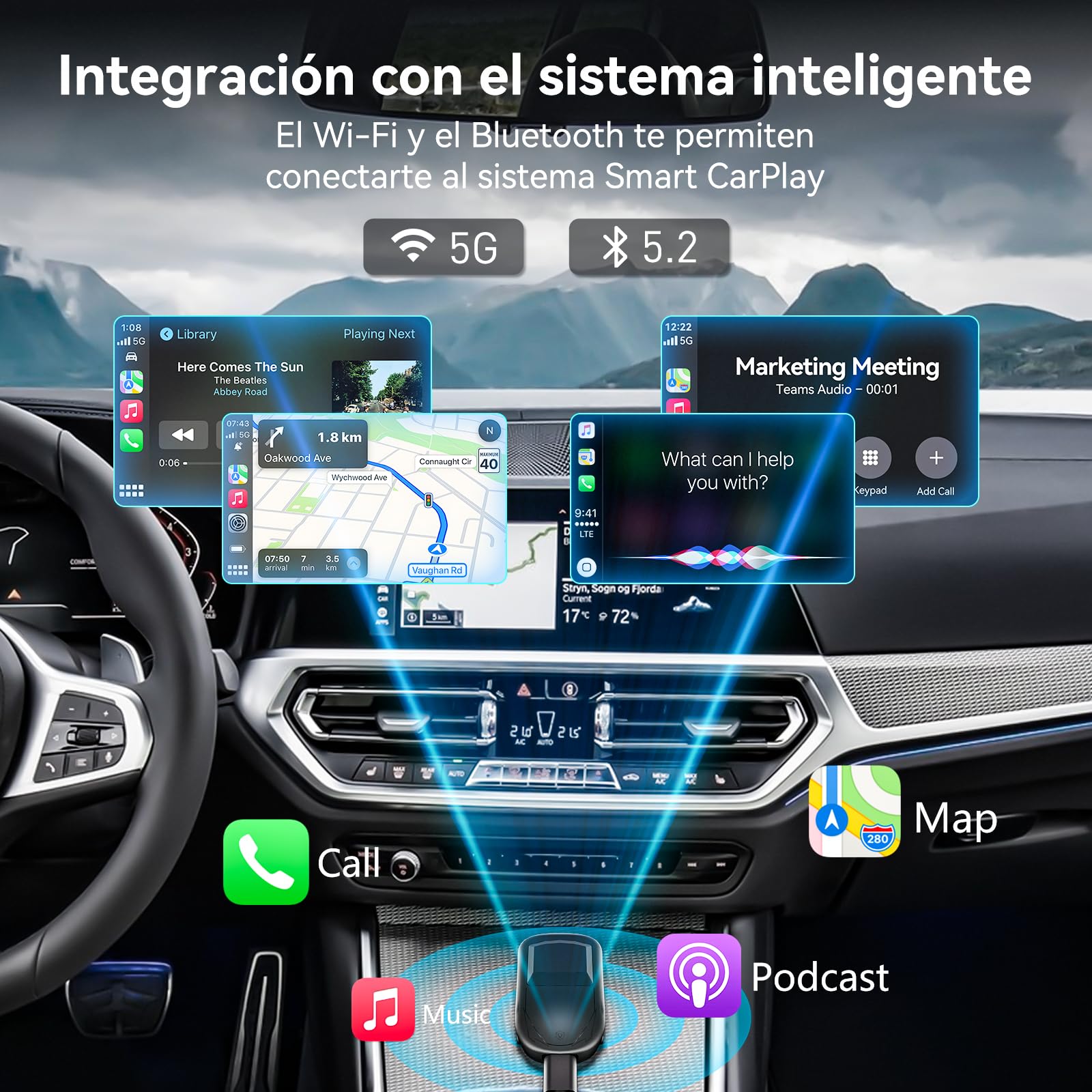 Veout CarPlay Inalambrico, Adaptador inalámbrico CarPlay 2 en 1 Mejorado para 2026, Compatible con Apple iOS 10+ y Android 11+, con Wi-Fi 5G y Bluetooth 5.8 Integrados, CP y AA, Plug and Play